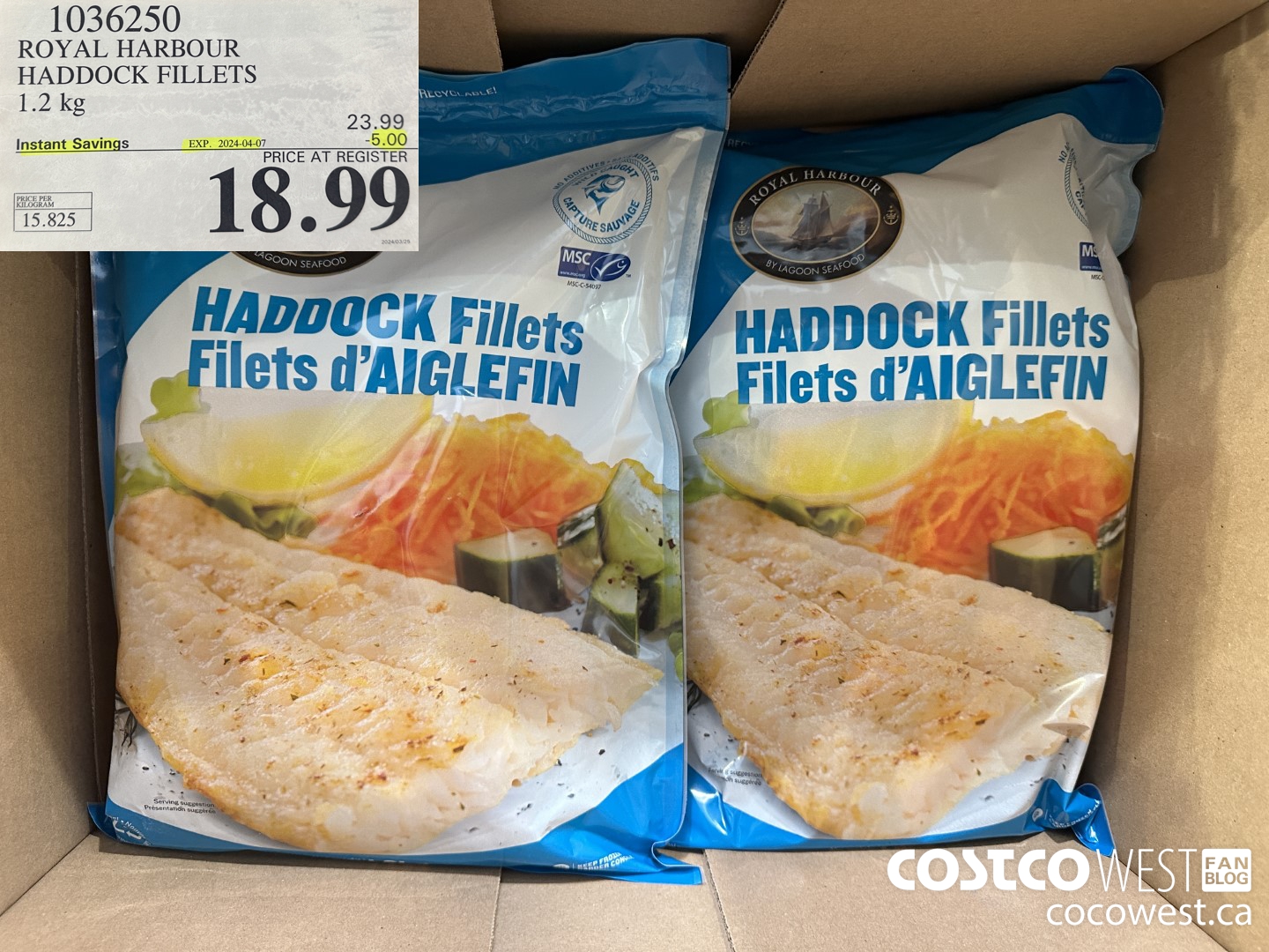 1036250 ROYAL HARBOUR HADDOCK FILLETS 1.2 kg ($5.00 INSTANT SAVINGS EXPIRES ON 2024-04-07) $18.99