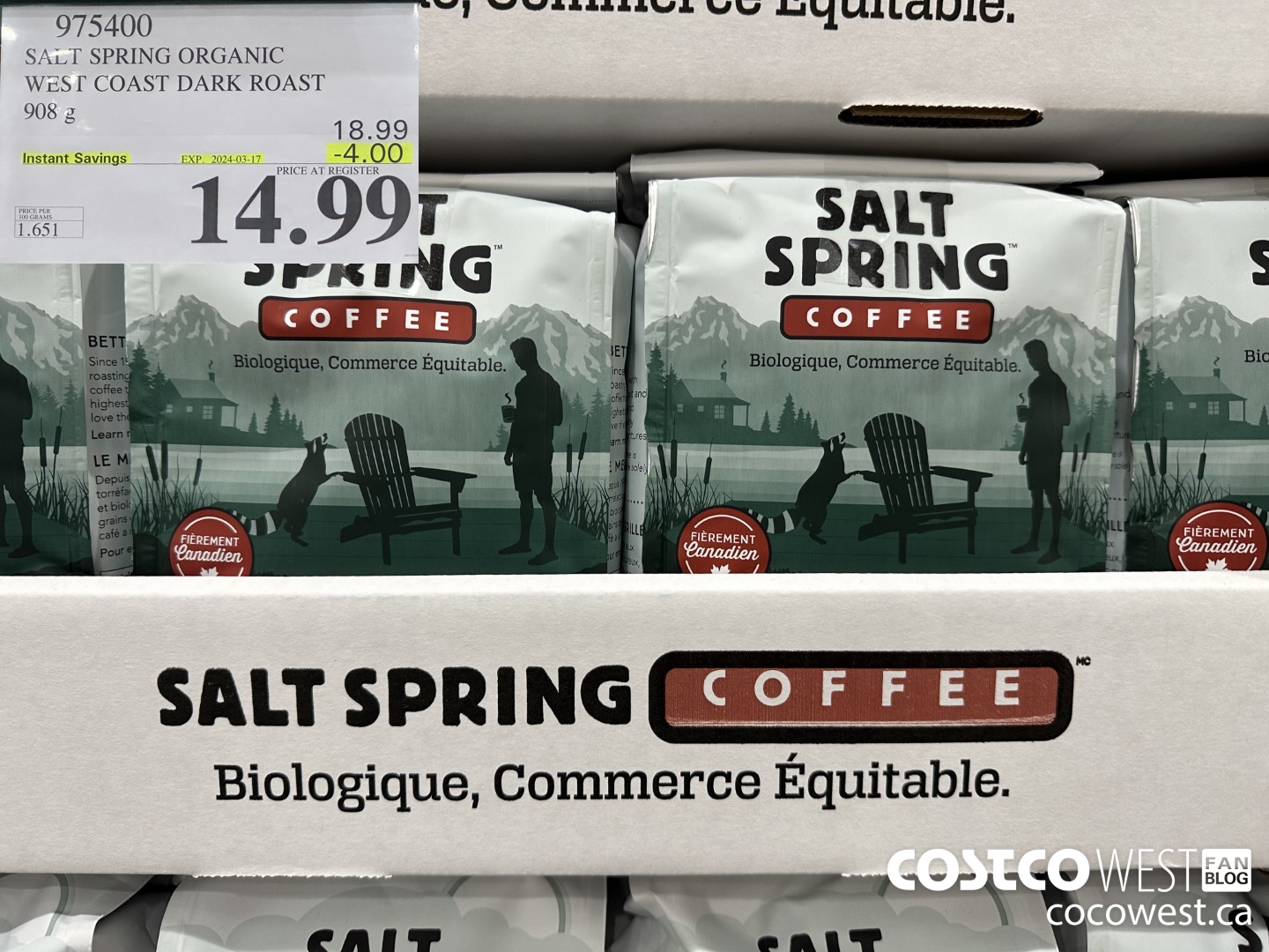 975400 SALT SPRING WEST COAST BLEND BEAN 908 G ($4.00 INSTANT SAVINGS EXPIRES ON 2024-03-17) $14.99