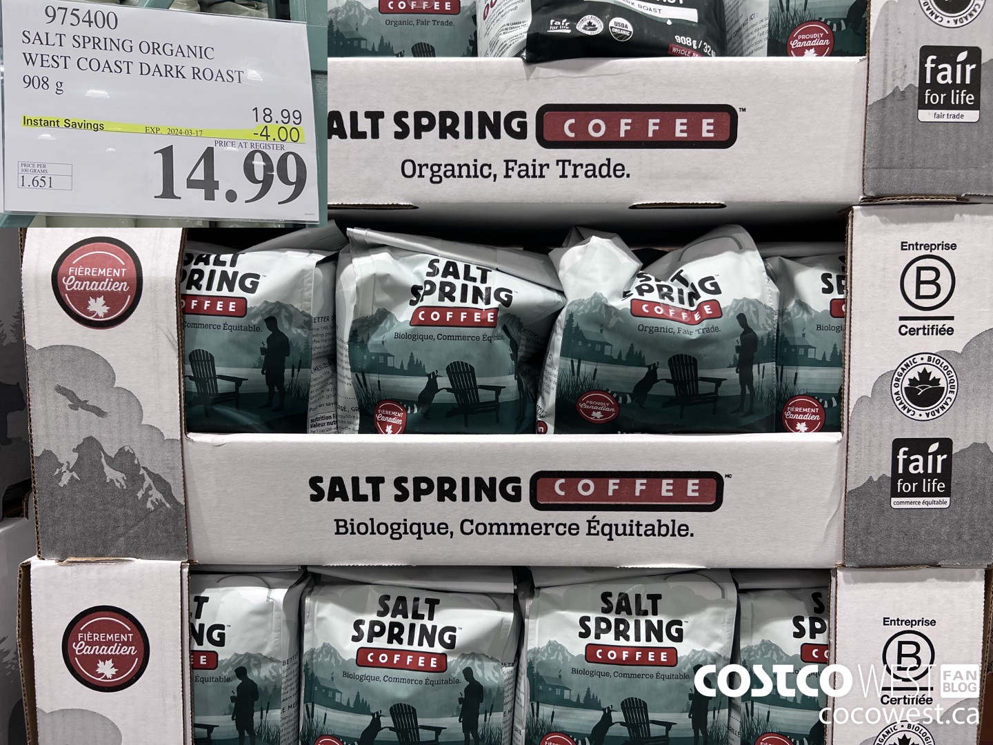 975400 SALT SPRING WEST COAST BLEND BEAN 908 G ($4.00 INSTANT SAVINGS EXPIRES ON 2024-03-17) $14.99