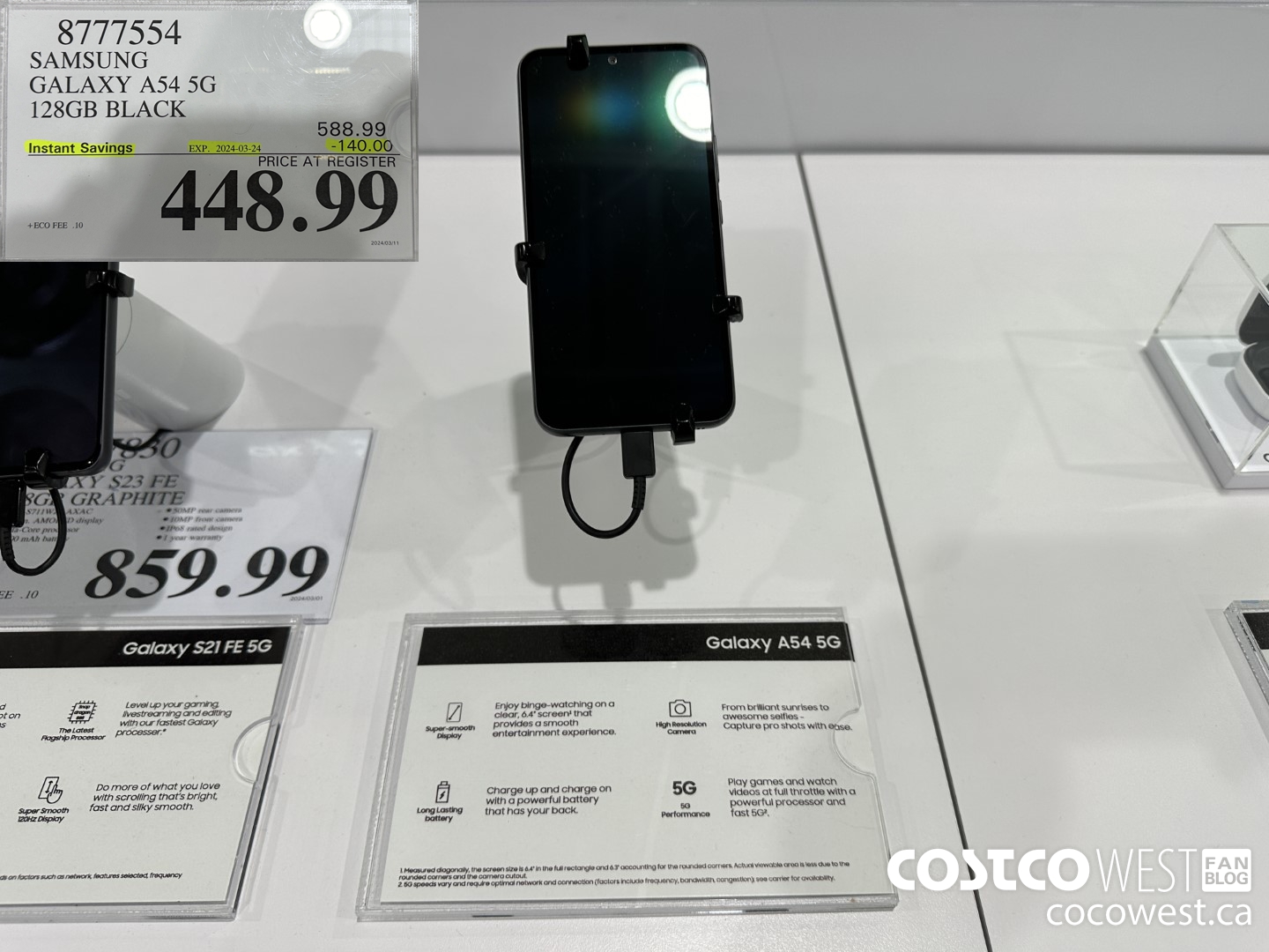 8777554 SAMSUNG GALAXY A54 5G 128GB BLACK ($140.00 INSTANT SAVINGS EXPIRES ON 2024-03-24) $448.99