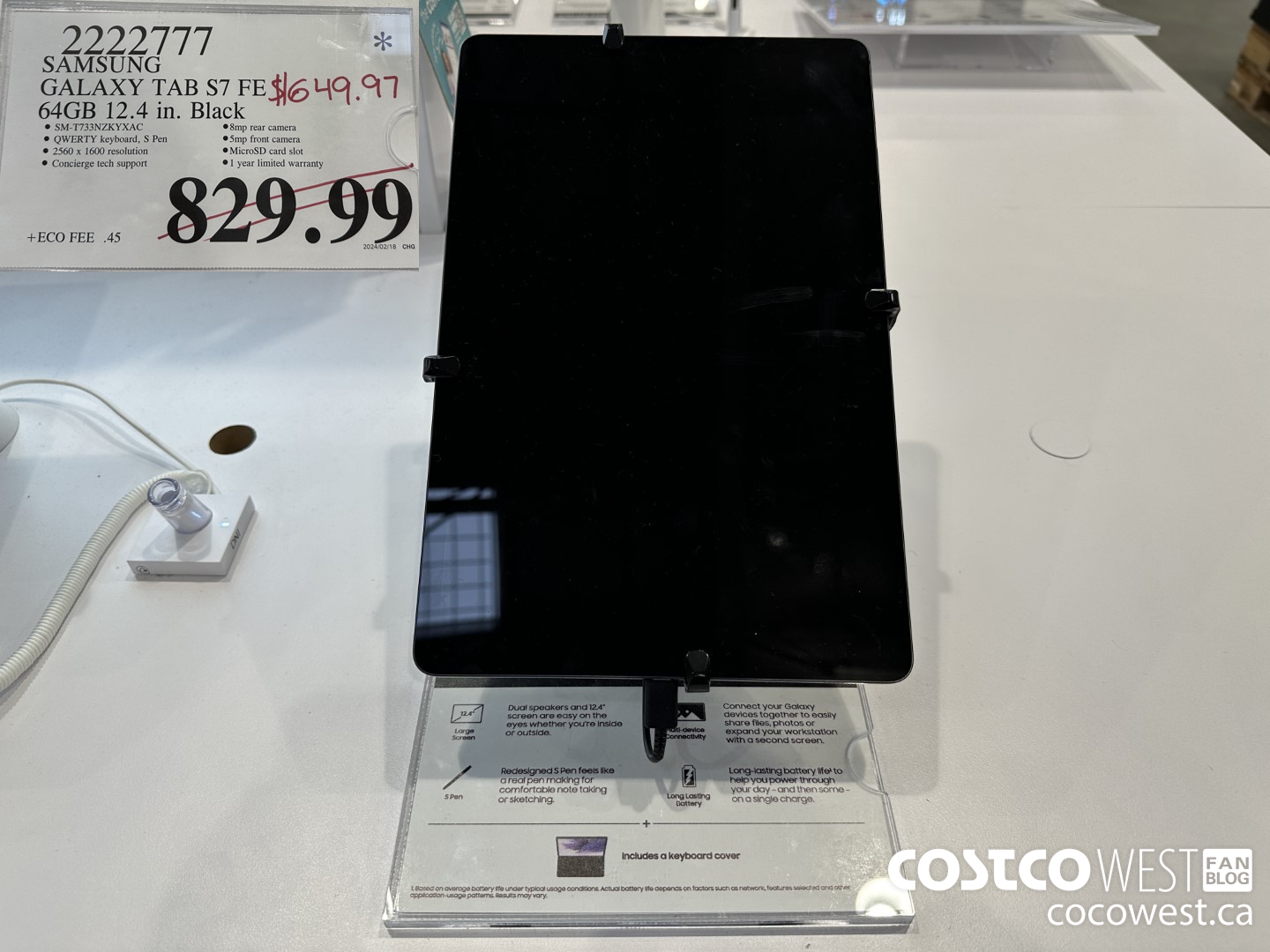 2222777 SAMSUNG TAB S7FE 64GB 12.4 IN. BLACK $649.97