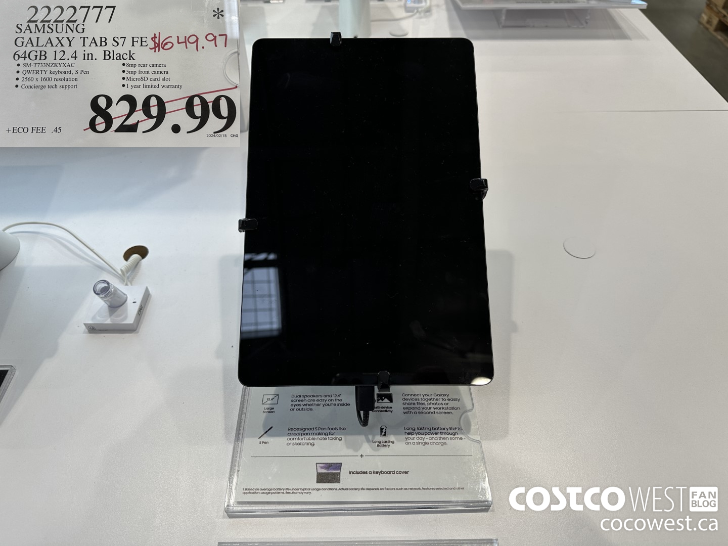 2222777 SAMSUNG TAB S7FE 64GB 12.4 IN. BLACK $649.97