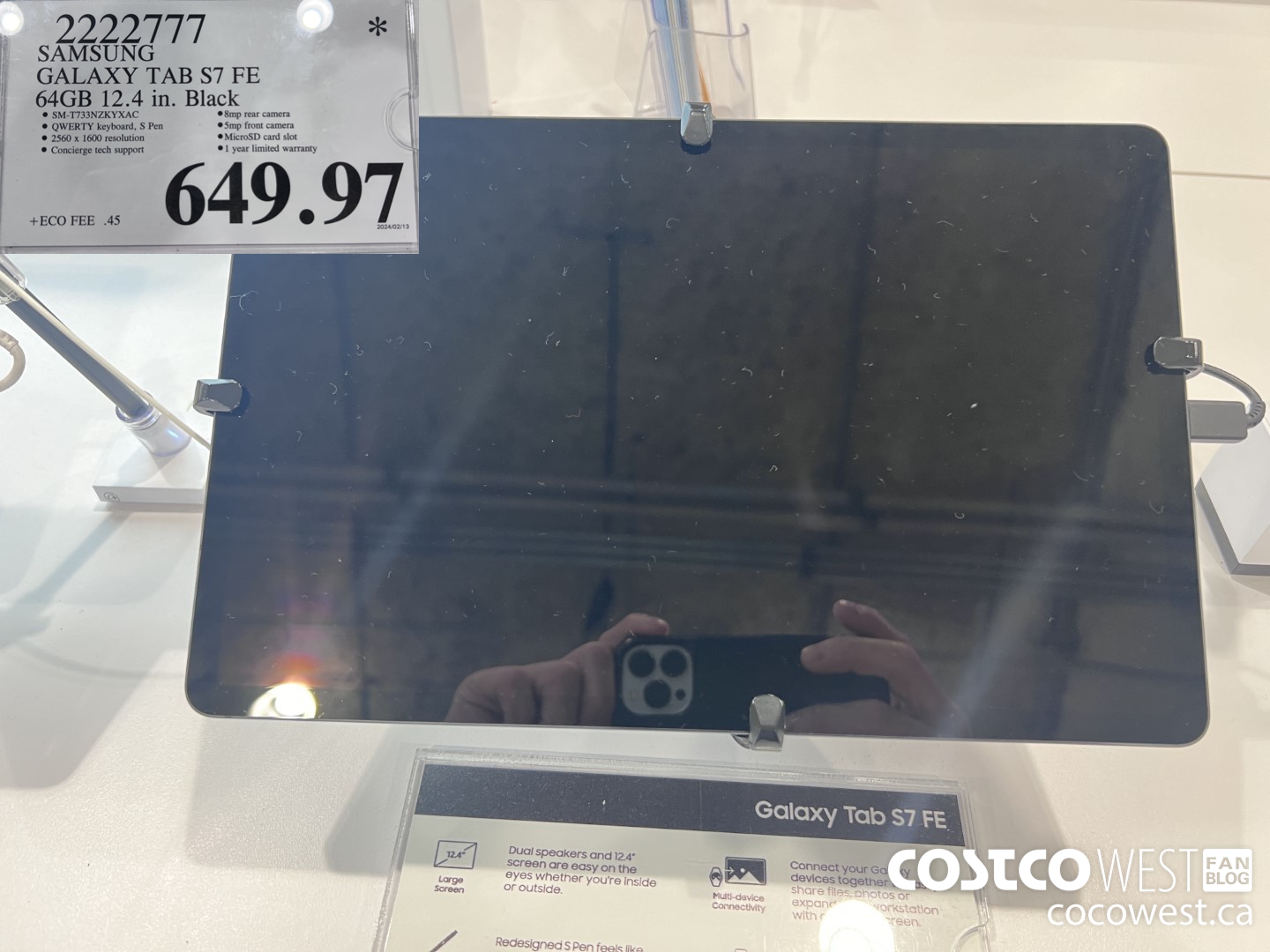 2222777 SAMSUNG TAB S7FE 64GB 12.4 IN. BLACK $649.97