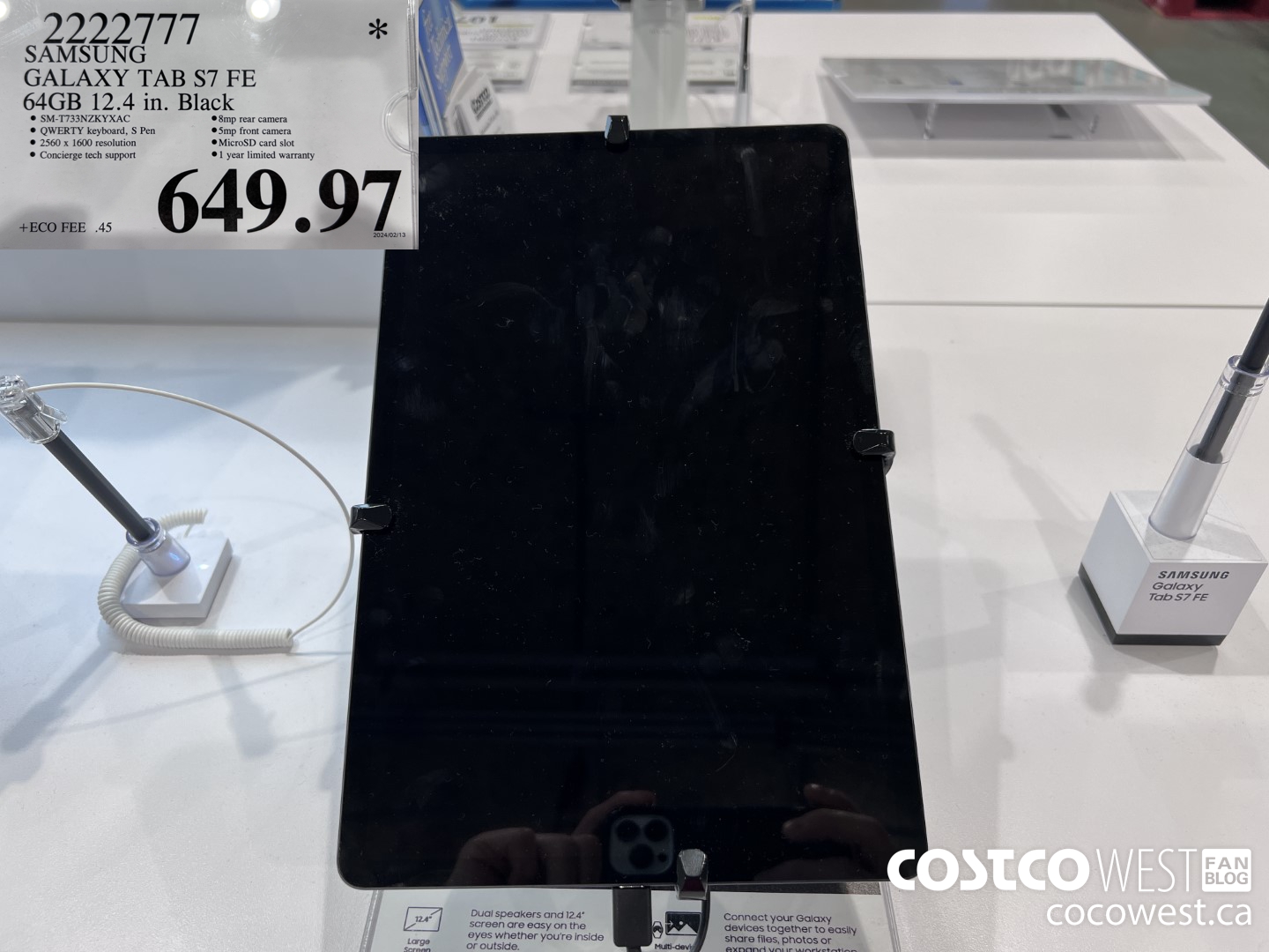 2222777 SAMSUNG TAB S7FE 64GB 12.4 IN. BLACK $649.97