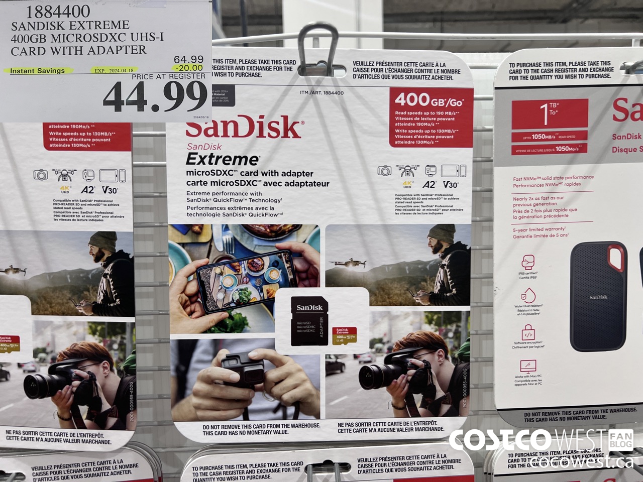 1884400 SANDISK EXTREME 400GB MICROSDXC UHS-I WITH ADAPTER ($20.00 INSTANT SAVINGS EXPIRES ON 2024-04-18) $44.99