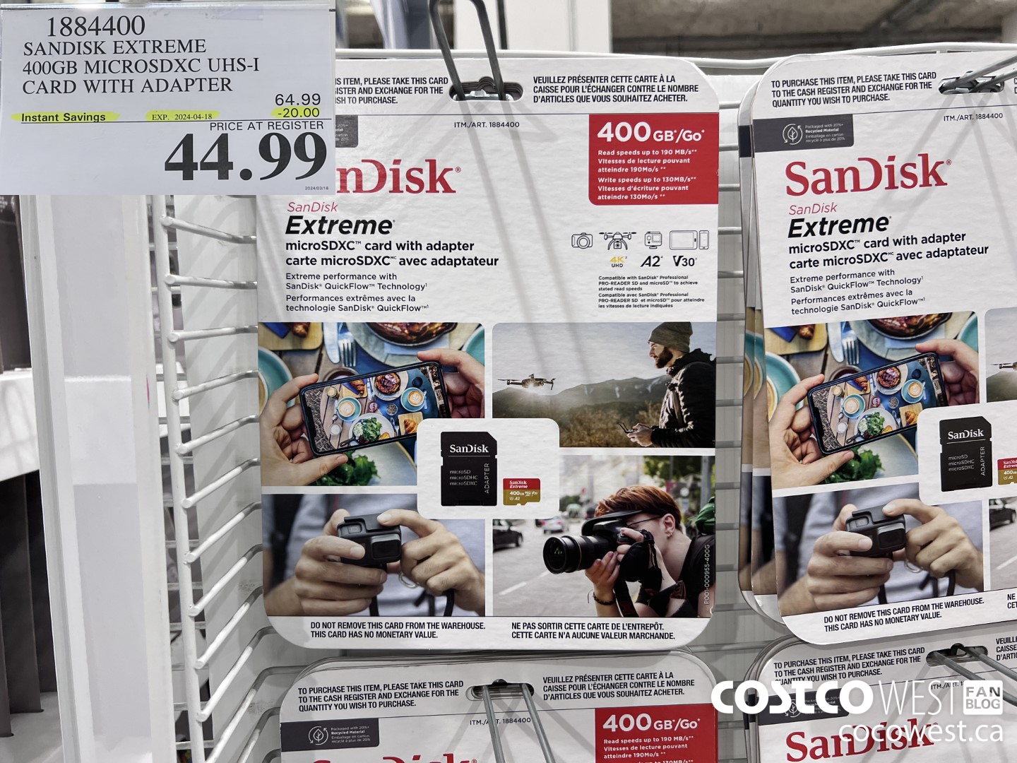 1884400 SANDISK EXTREME 400GB MICROSDXC UHS-I WITH ADAPTER ($20.00 INSTANT SAVINGS EXPIRES ON 2024-04-18) $44.99