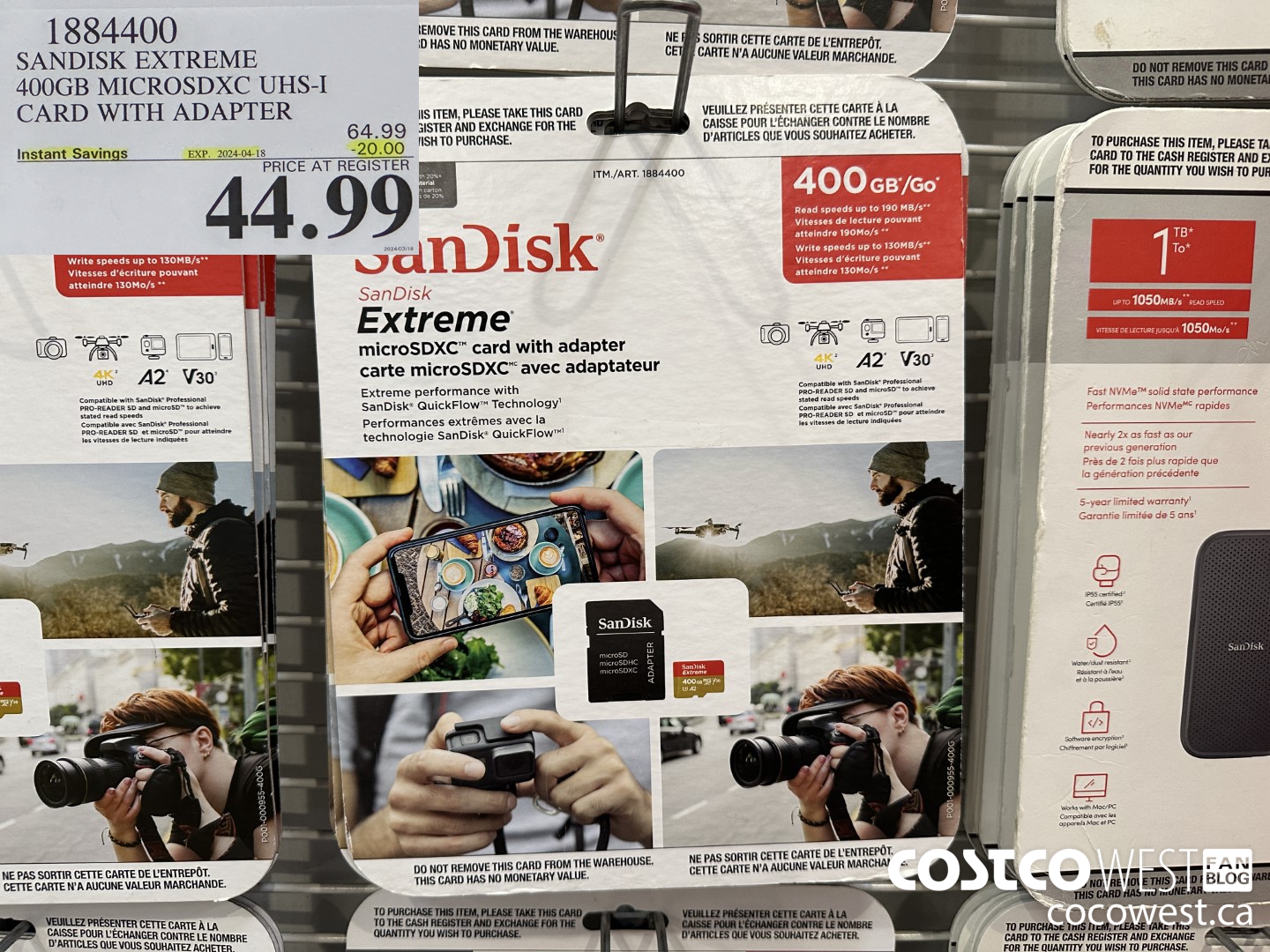 1884400 SANDISK EXTREME 400GB MICROSDXC UHS-I WITH ADAPTER ($20.00 INSTANT SAVINGS EXPIRES ON 2024-04-18) $44.99