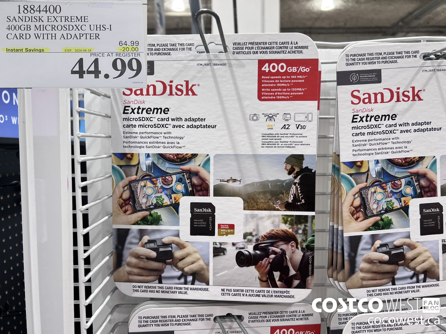 1884400 SANDISK EXTREME 400GB MICROSDXC UHS-I WITH ADAPTER ($20.00 INSTANT SAVINGS EXPIRES ON 2024-04-18) $44.99