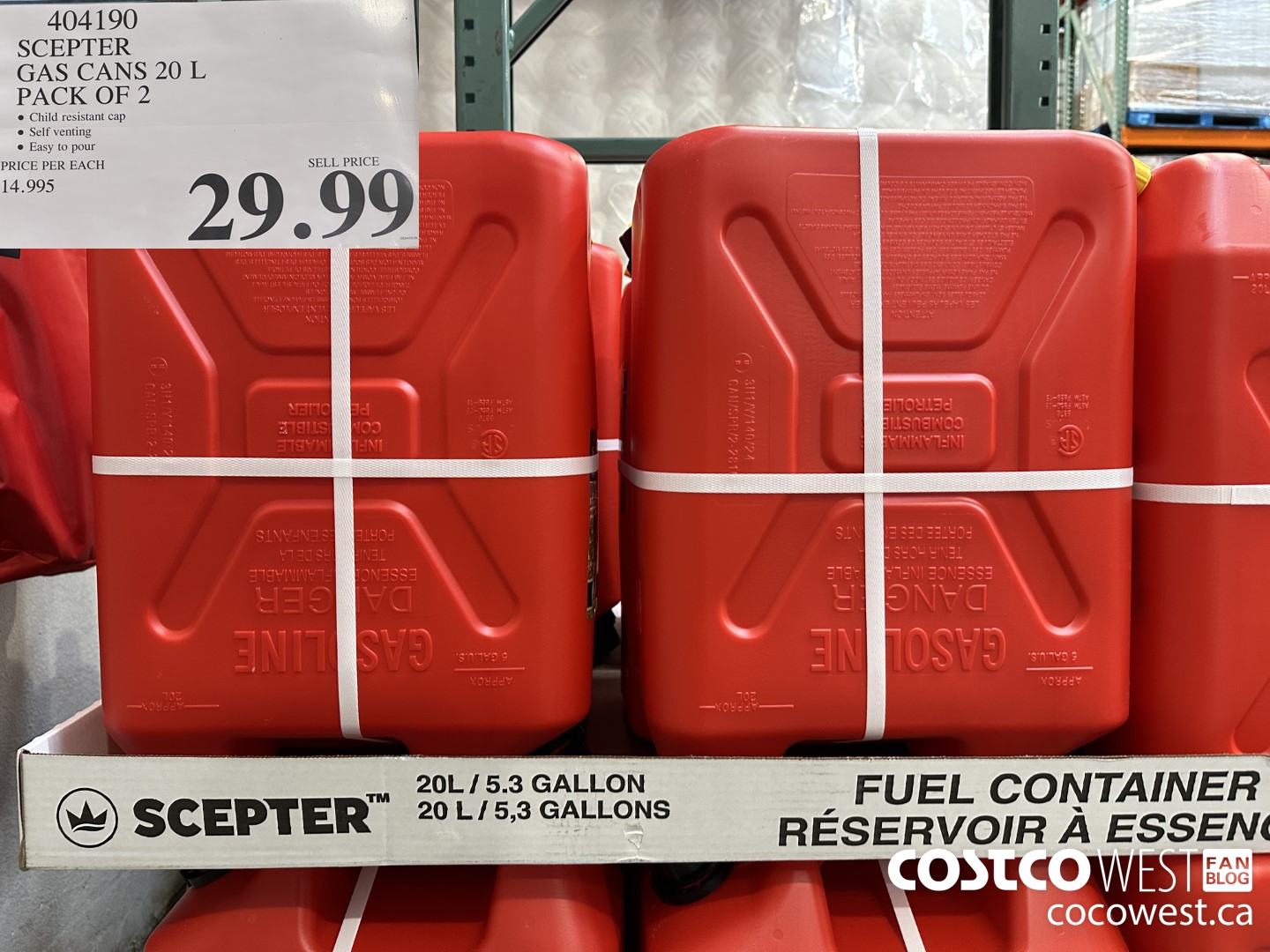 404190 SCEPTER GAS CANS 20 L PACK OF 2 $29.99