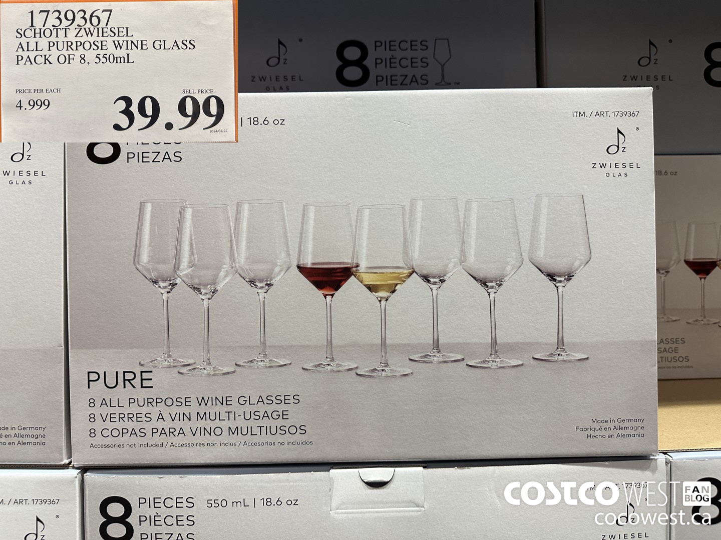 1739367 SCHOTT ZWIESEL ALL PURPOSE WINE GLAS PACK OF 8, 550ML $39.99