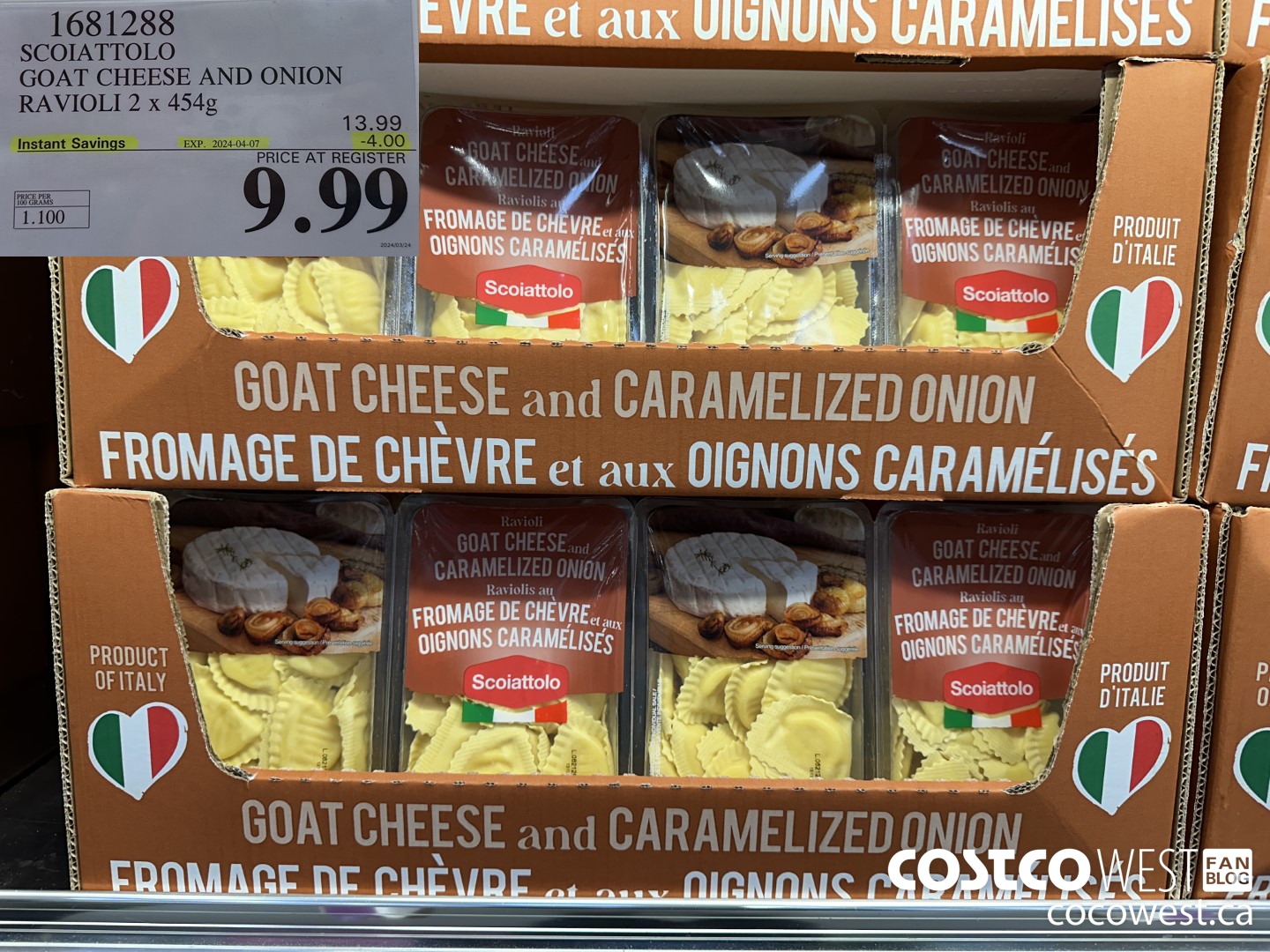 1681288 SCOIATTOLO GOAT CHEESE AND ONION RAVIOLI 2 X 454G ($4.00 INSTANT SAVINGS EXPIRES ON 2024-04-07) $9.99