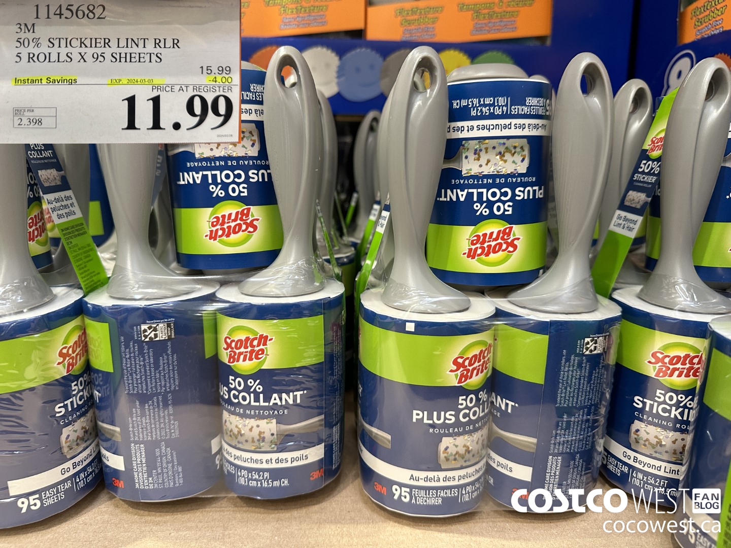 1145682 SCOTCH BRITE 50% STICKIER LINT RLR 5 ROLLS X 95 SHEETS ($4.00 INSTANT SAVINGS EXPIRES ON 2024-03-03) $11.99