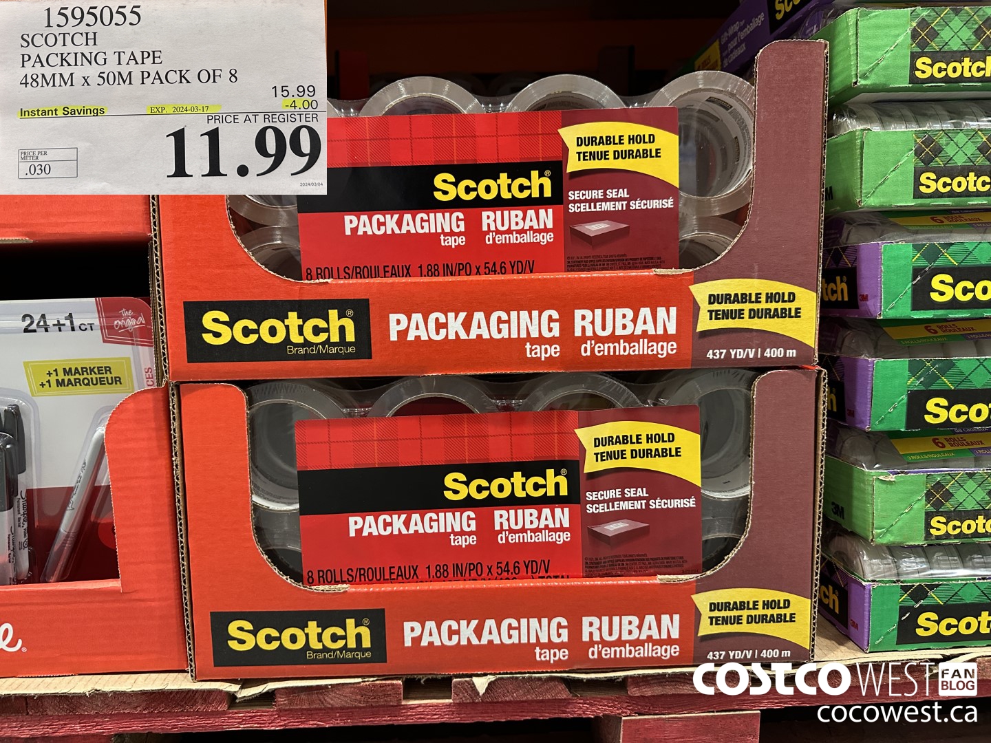 1595055 SCOTCH PACKING TAPE 48MM X 50M PACK OF 8 ($4.00 INSTANT SAVINGS EXPIRES ON 2024-03-17) $11.99