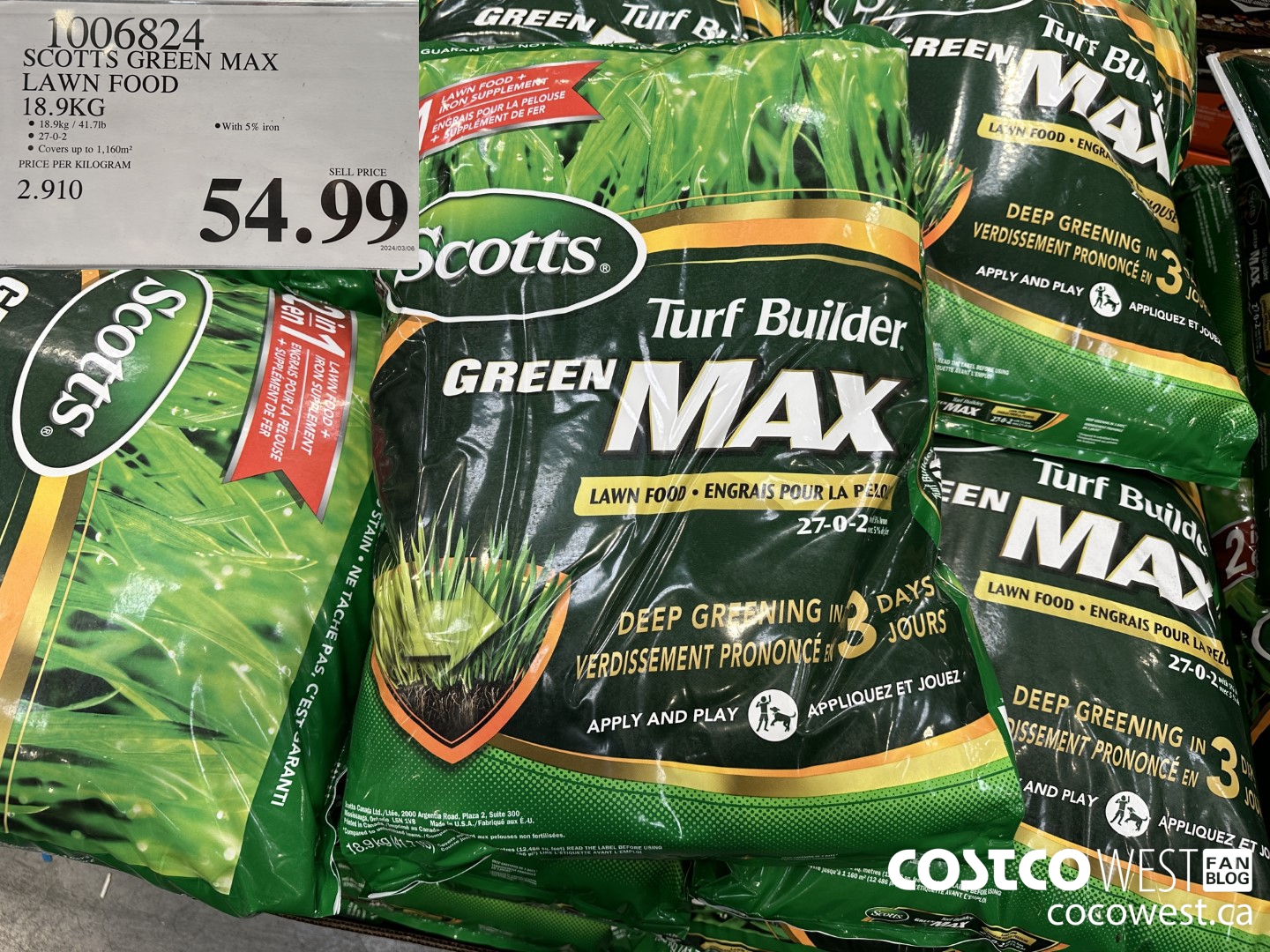 1006824 SCOTTS GREEN MAX LAWN FOOD 18.9KG $54.99