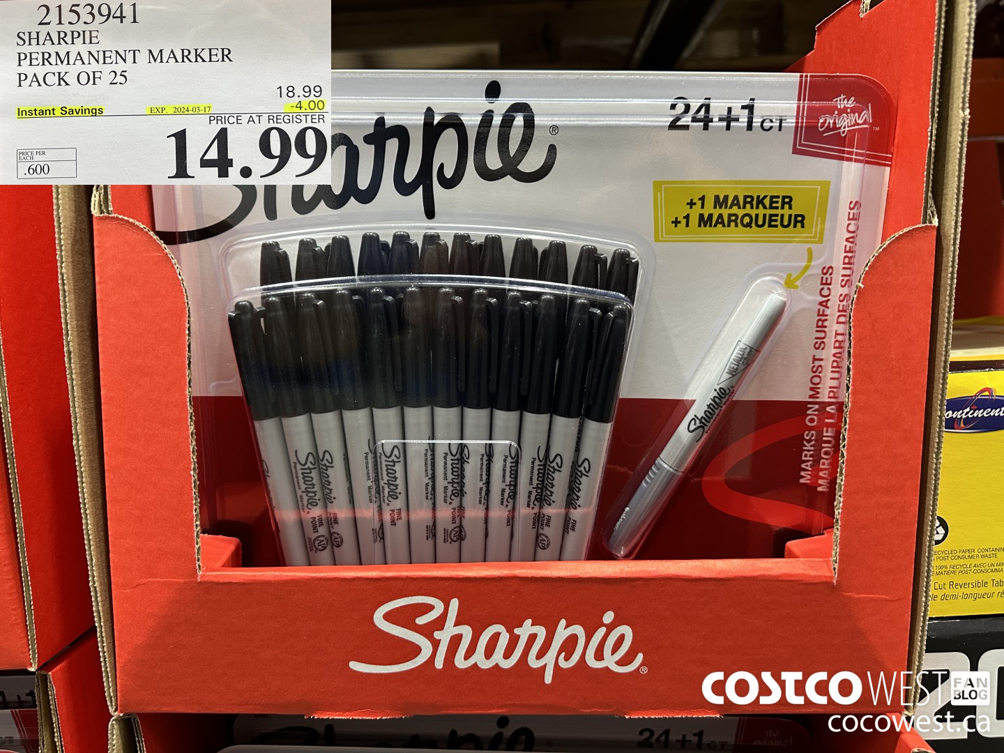 2153941 SHARPIE PERMANENT MARKER PACK OF 25 ($4.00 INSTANT SAVINGS EXPIRES ON 2024-03-17) $14.99