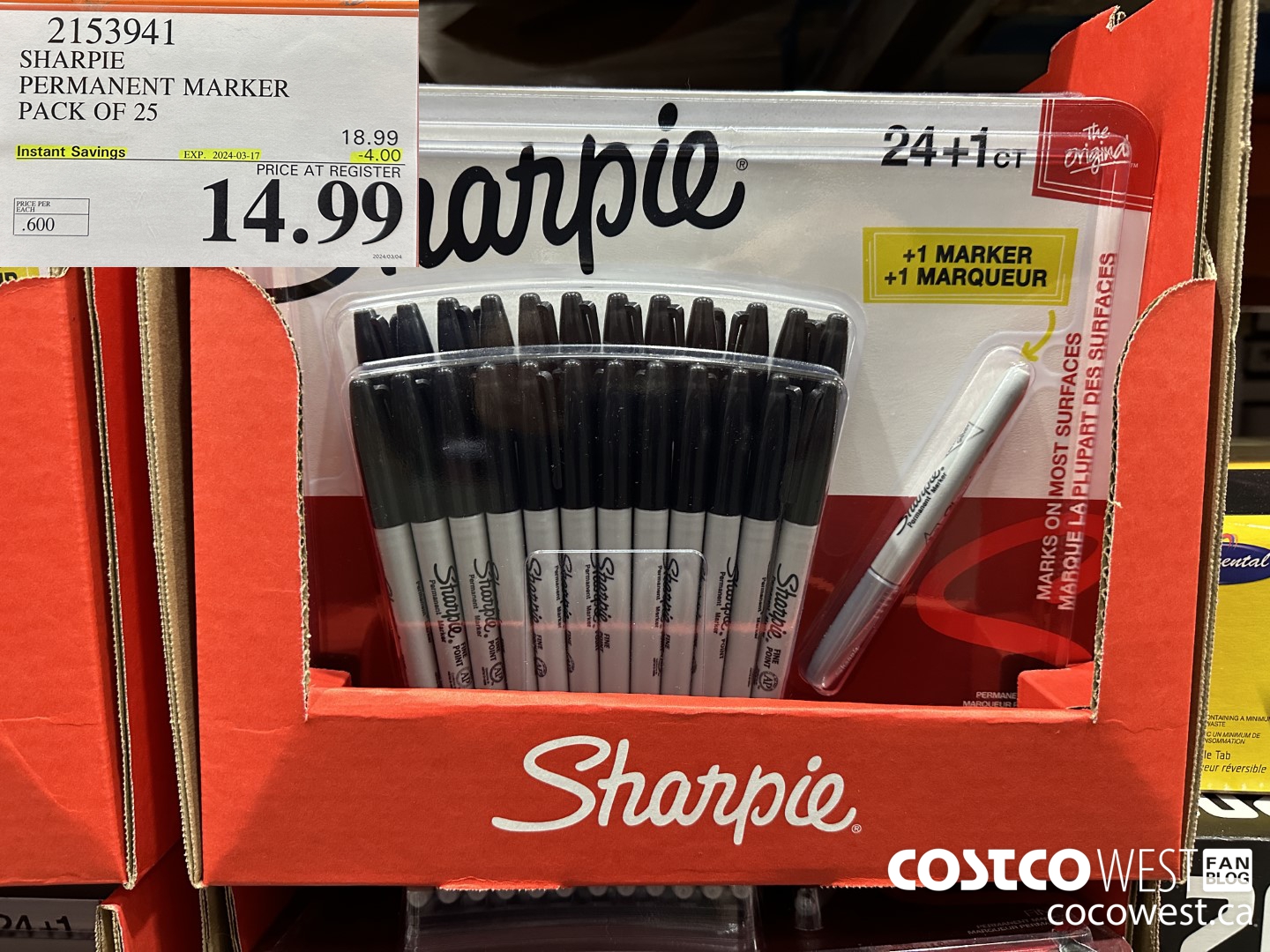2153941 SHARPIE PERMANENT MARKER PACK OF 25 ($4.00 INSTANT SAVINGS EXPIRES ON 2024-03-17) $14.99