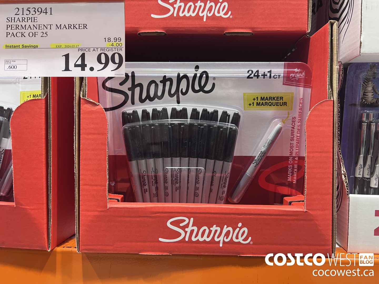 2153941 SHARPIE PERMANENT MARKER PACK OF 25 ($4.00 INSTANT SAVINGS EXPIRES ON 2024-03-17) $14.99