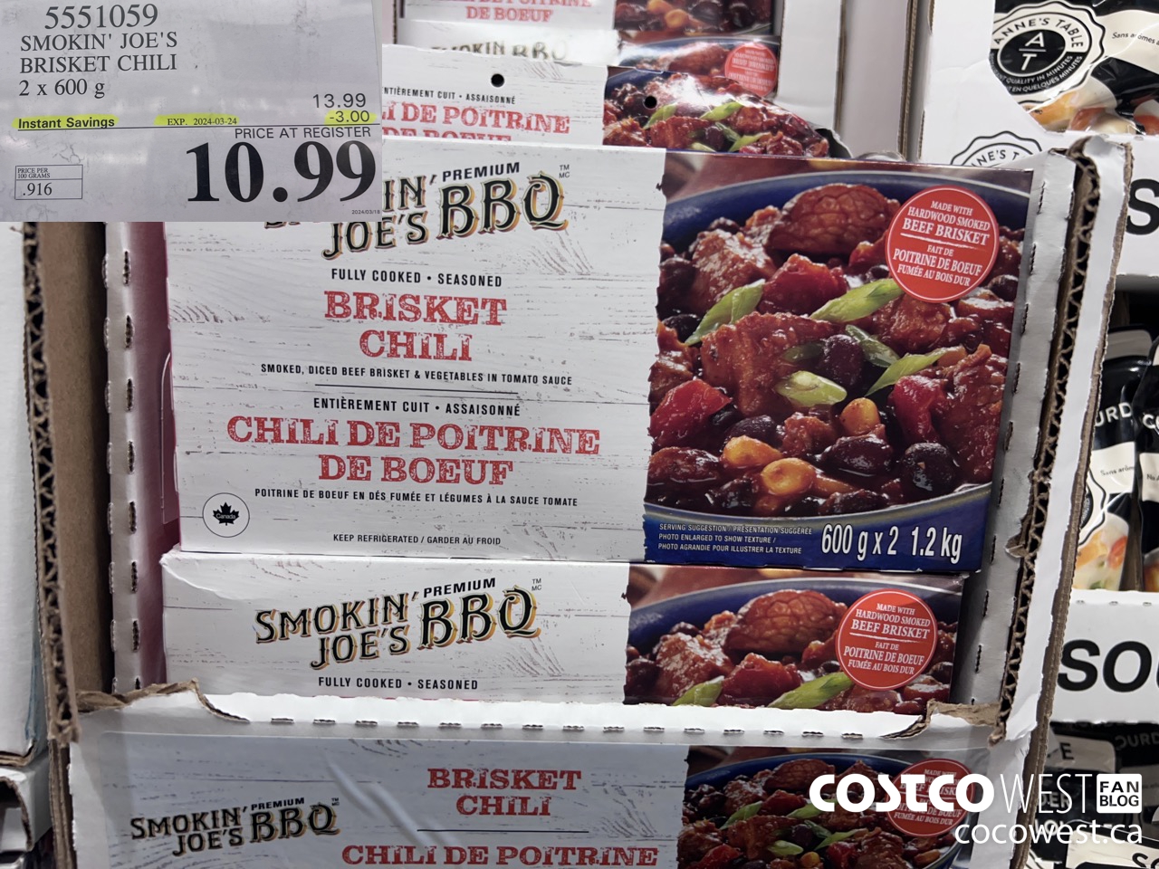 5551059 SMOKIN' JOE'S BRISKET CHILI 2 X 600G ($3.00 INSTANT SAVINGS EXPIRES ON 2024-03-24) $10.99