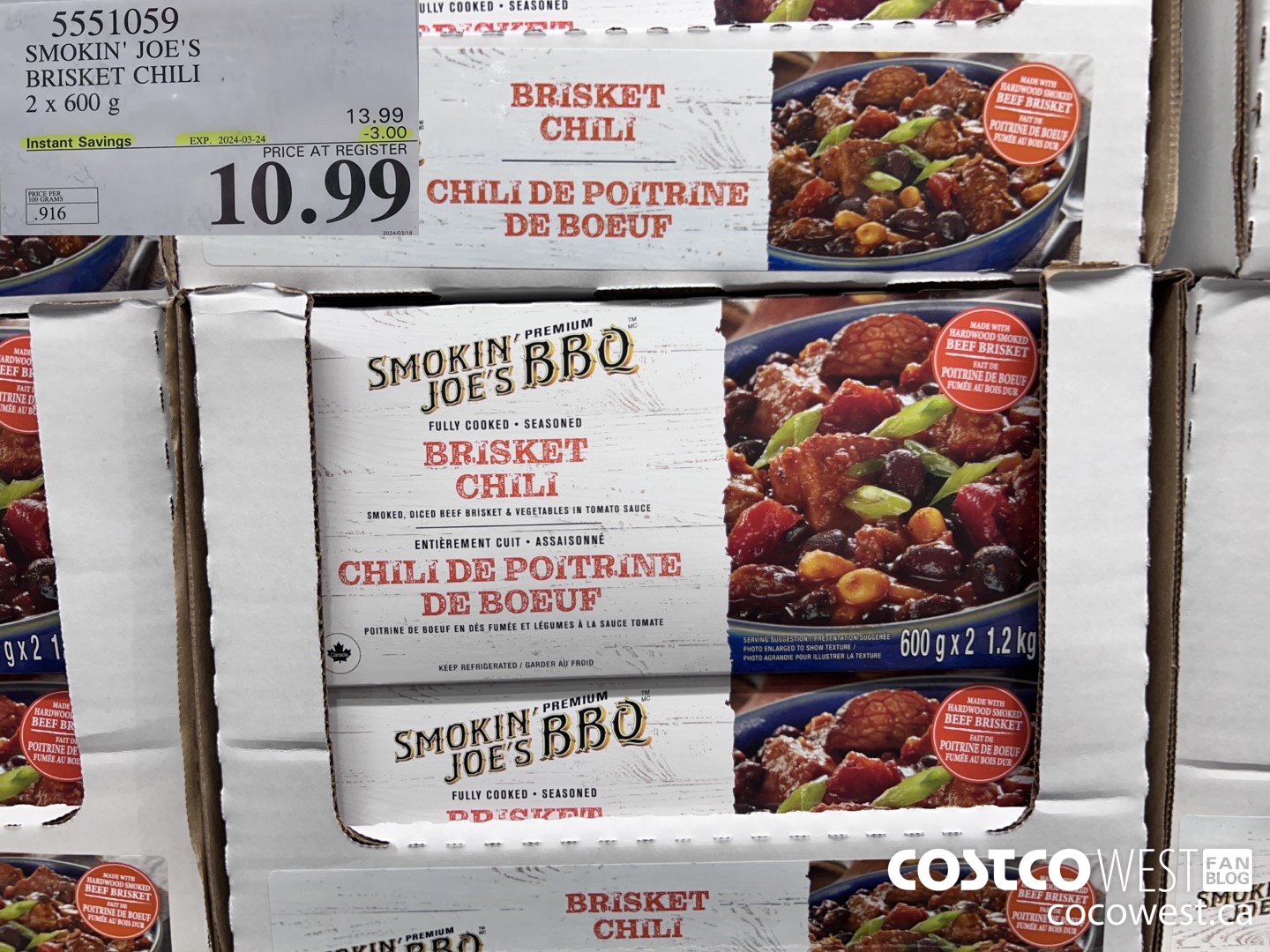 5551059 SMOKIN' JOE'S BRISKET CHILI 2 X 600G ($3.00 INSTANT SAVINGS EXPIRES ON 2024-03-24) $10.99