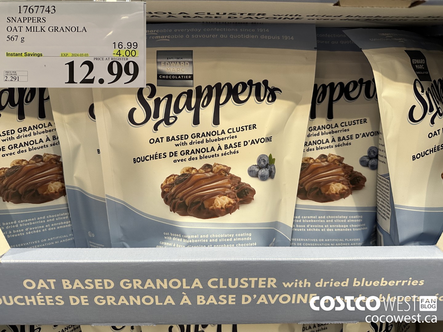 1767743 SNAPPERS OAT MILK GRANOLA 567G ($4.00 INSTANT SAVINGS EXPIRES ON 2024-03-03) $12.99