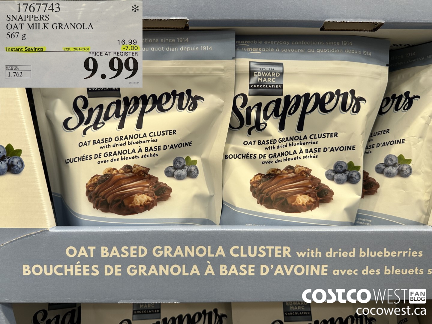 1767743 SNAPPERS OAT MILK GRANOLA 567G ($7.00 INSTANT SAVINGS EXPIRES ON 2024-03-31) $9.99