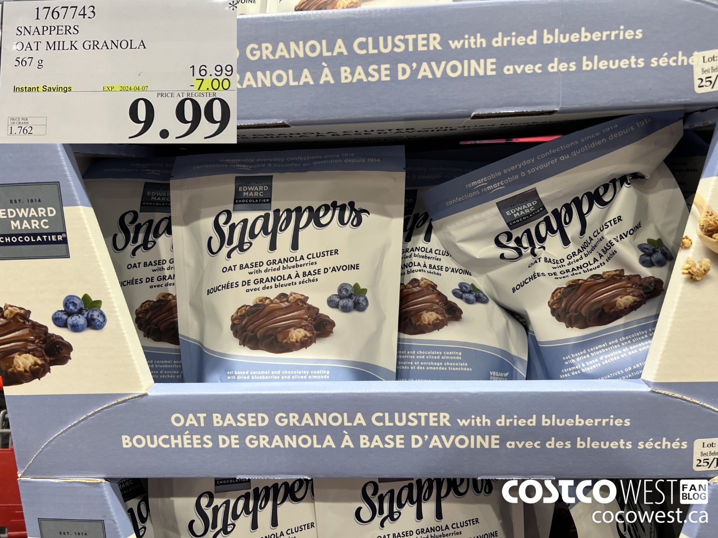 1767743 SNAPPERS OAT MILK GRANOLA 567G ($7.00 INSTANT SAVINGS EXPIRES ON 2024-04-07) $9.99