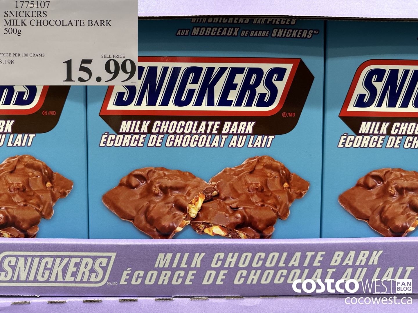 1775107 SNICKERS MILK CHOCOLATE BARK 500G $15.99
