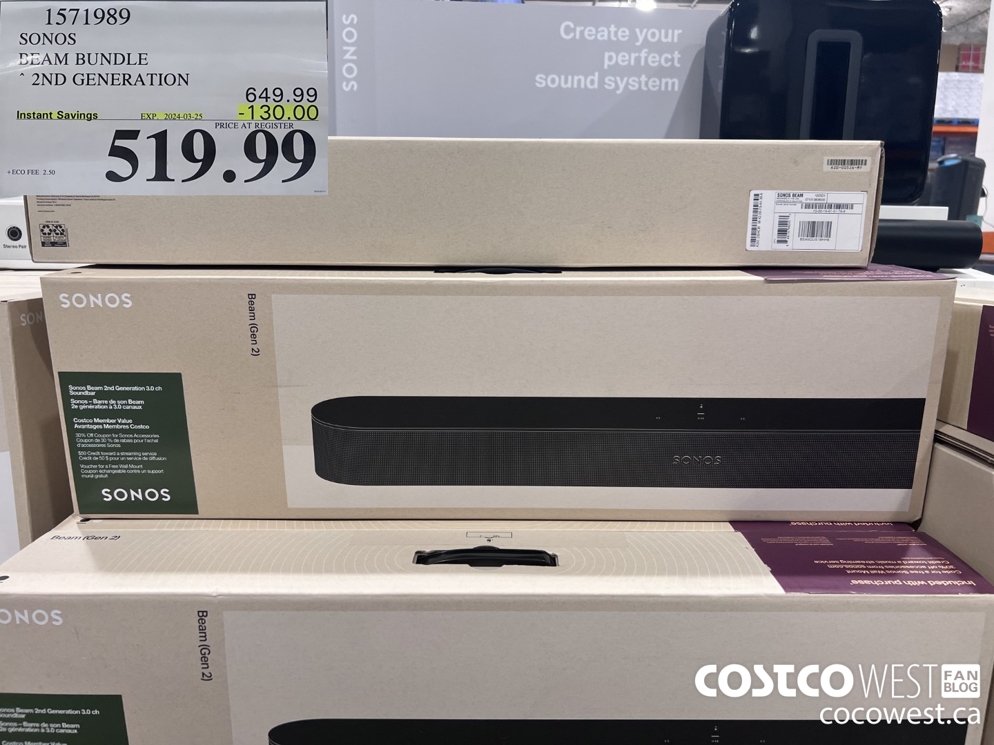 1571989 SONOS BEAM (GEN 2) BUNDLE ($130.00 INSTANT SAVINGS EXPIRES ON 2024-03-25) $519.99