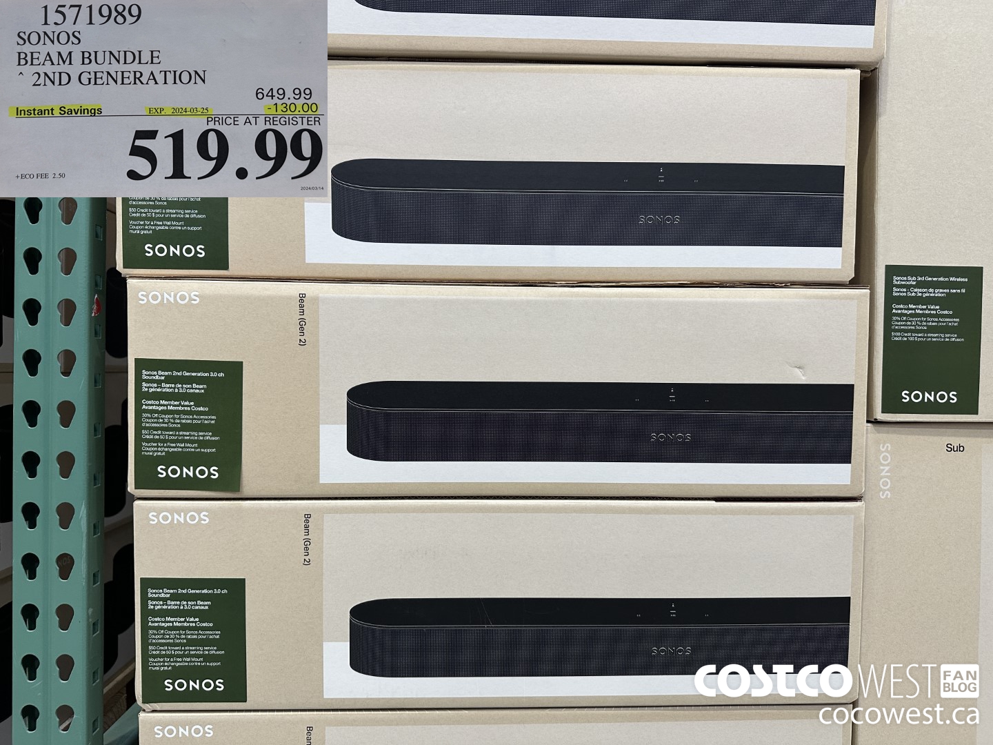 1571989 SONOS BEAM (GEN 2) BUNDLE ($130.00 INSTANT SAVINGS EXPIRES ON 2024-03-25) $519.99