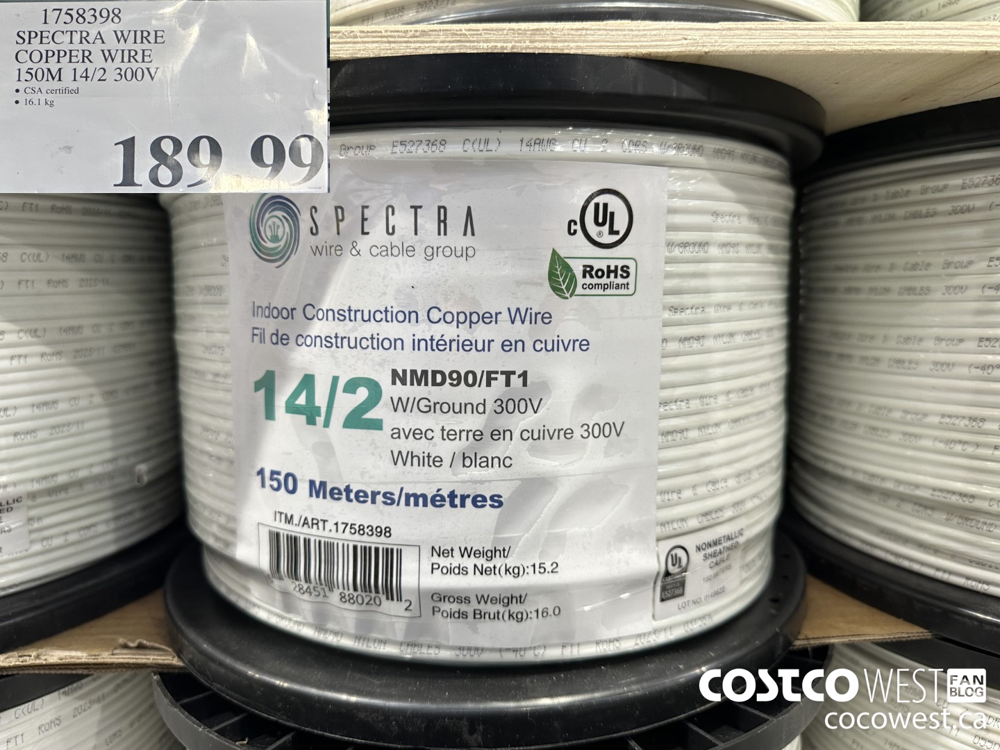 1758398 SPECTRA WIRE COPPER WIRE 150M 14/2 300V $189.99