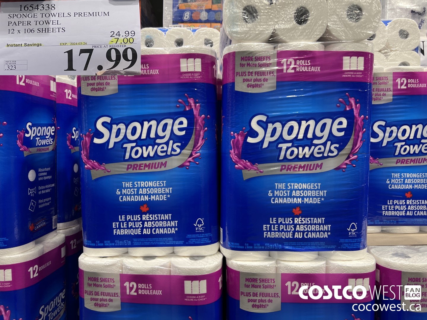 1654338 SPONGE TOWELS PREMIUM PAPER TOWEL 12 X 106 SHEETS ($7.00 INSTANT SAVINGS EXPIRES ON 2024-03-24) $17.99
