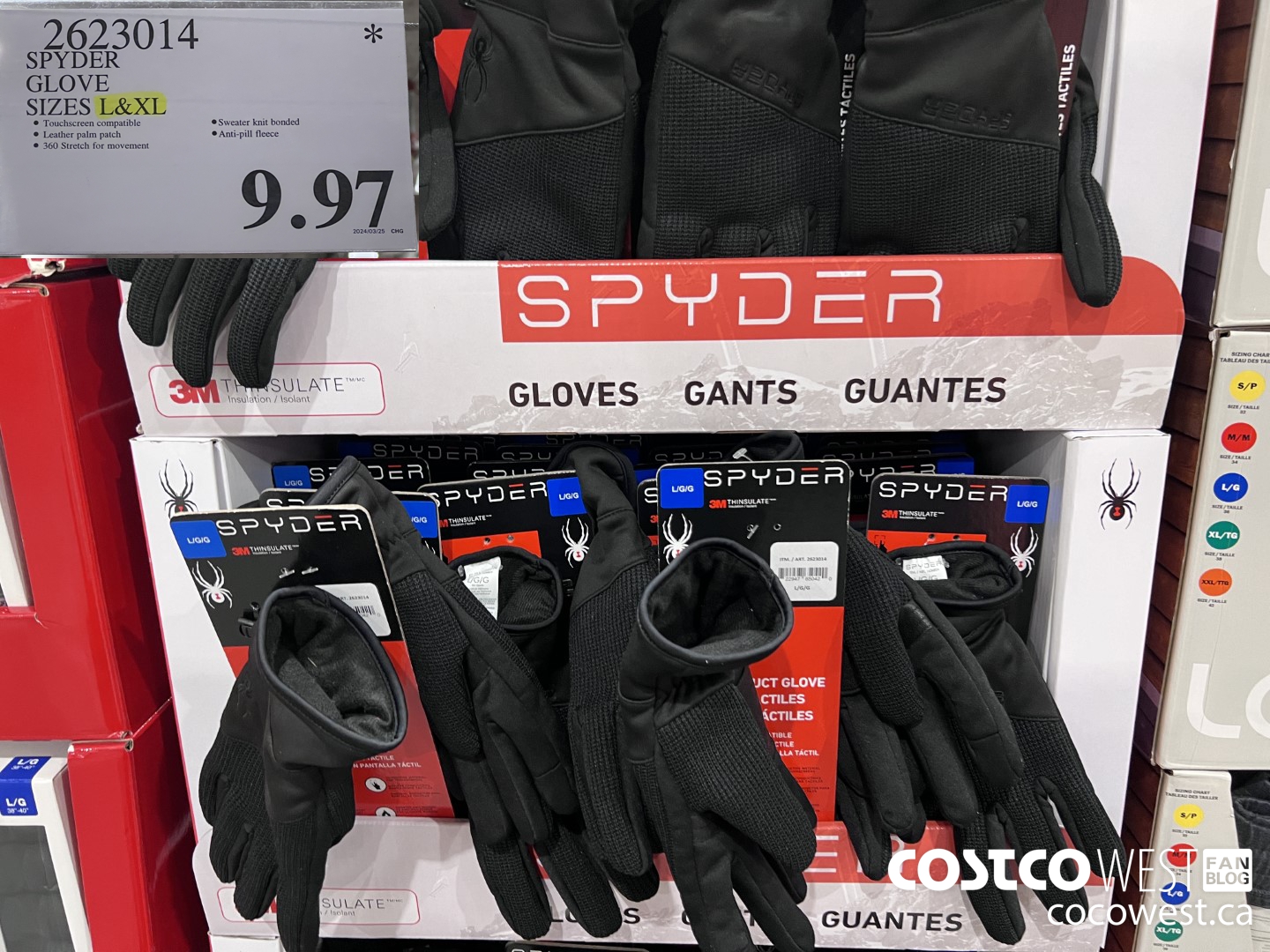 2623014 SPYDER GLOVE SIZES L & XL $9.97