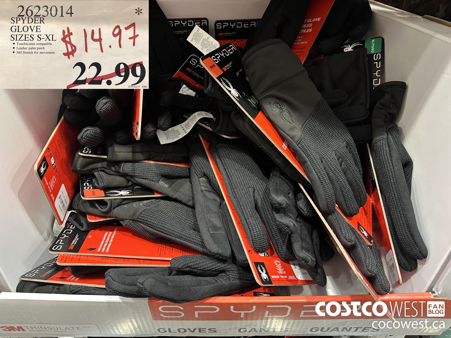 2623014 SPYDER GLOVE SIZES S-XL $14.97