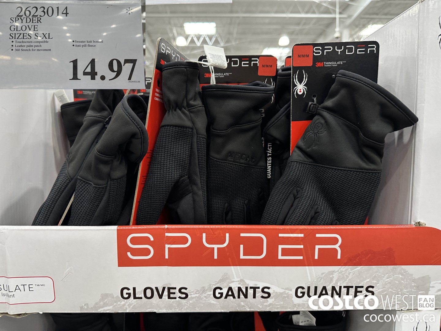 2623014 SPYDER GLOVE SIZES S-XL $14.97