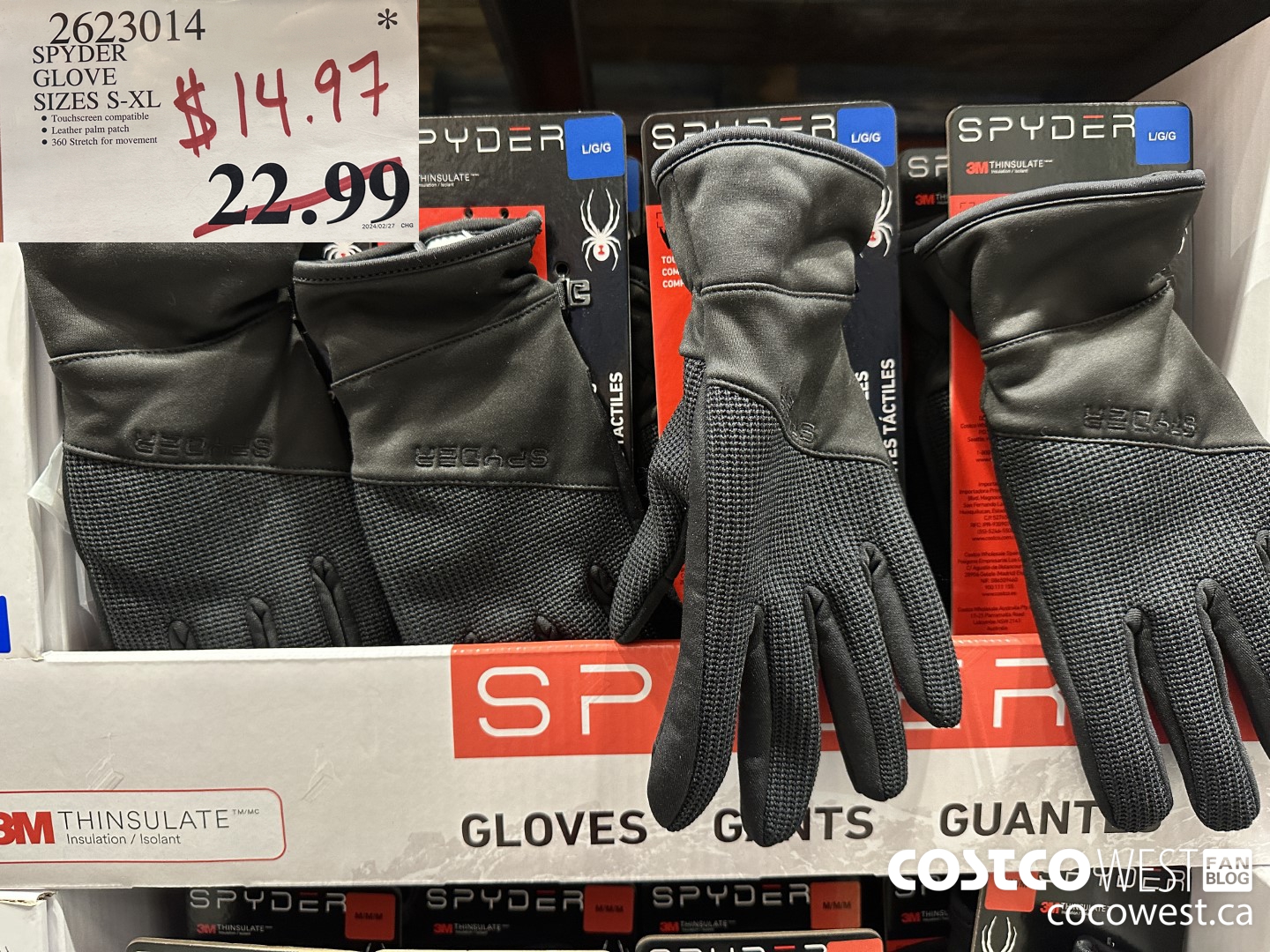 2623014 SPYDER GLOVE SIZES S-XL $14.97