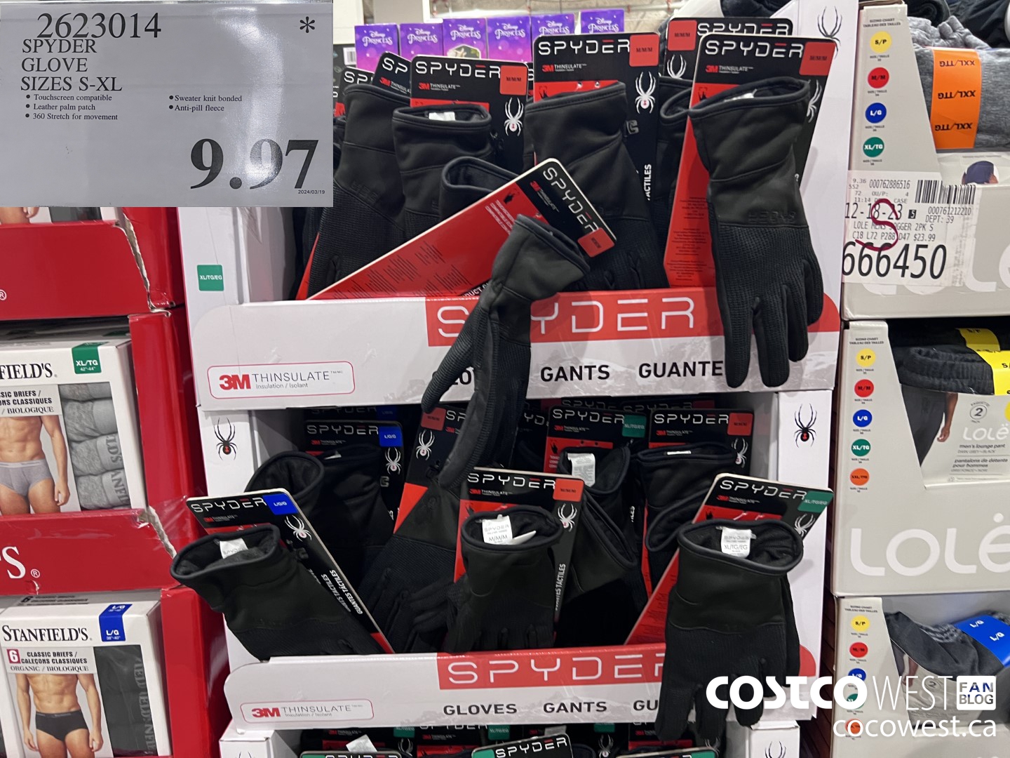 2623014 SPYDER GLOVE SIZES S-XL $9.97