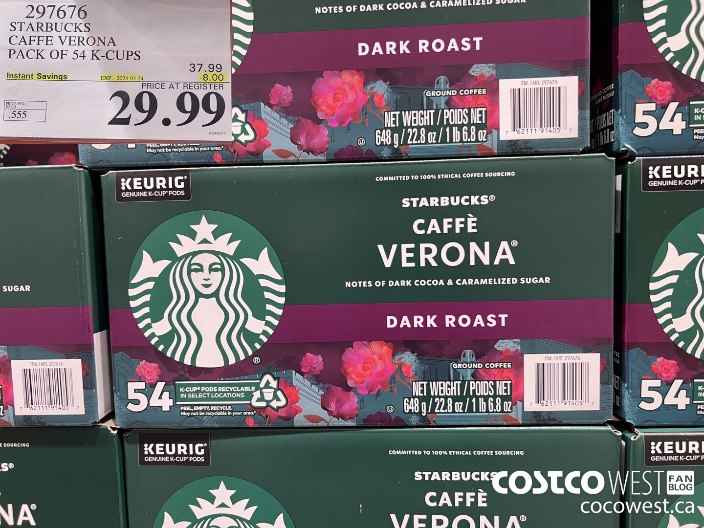 297676 STARBUCKS CAFFE VERONA K-CUPS 54 COUNT ($8.00 INSTANT SAVINGS EXPIRES ON 2024-03-24) $29.99