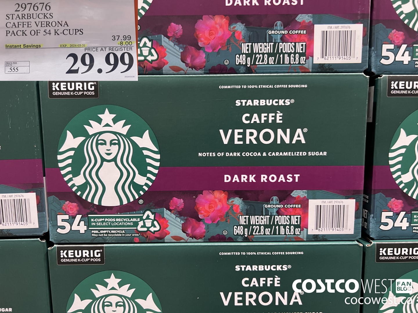 297676 STARBUCKS CAFFE VERONA K-CUPS 54 COUNT ($8.00 INSTANT SAVINGS EXPIRES ON 2024-03-31) $29.99