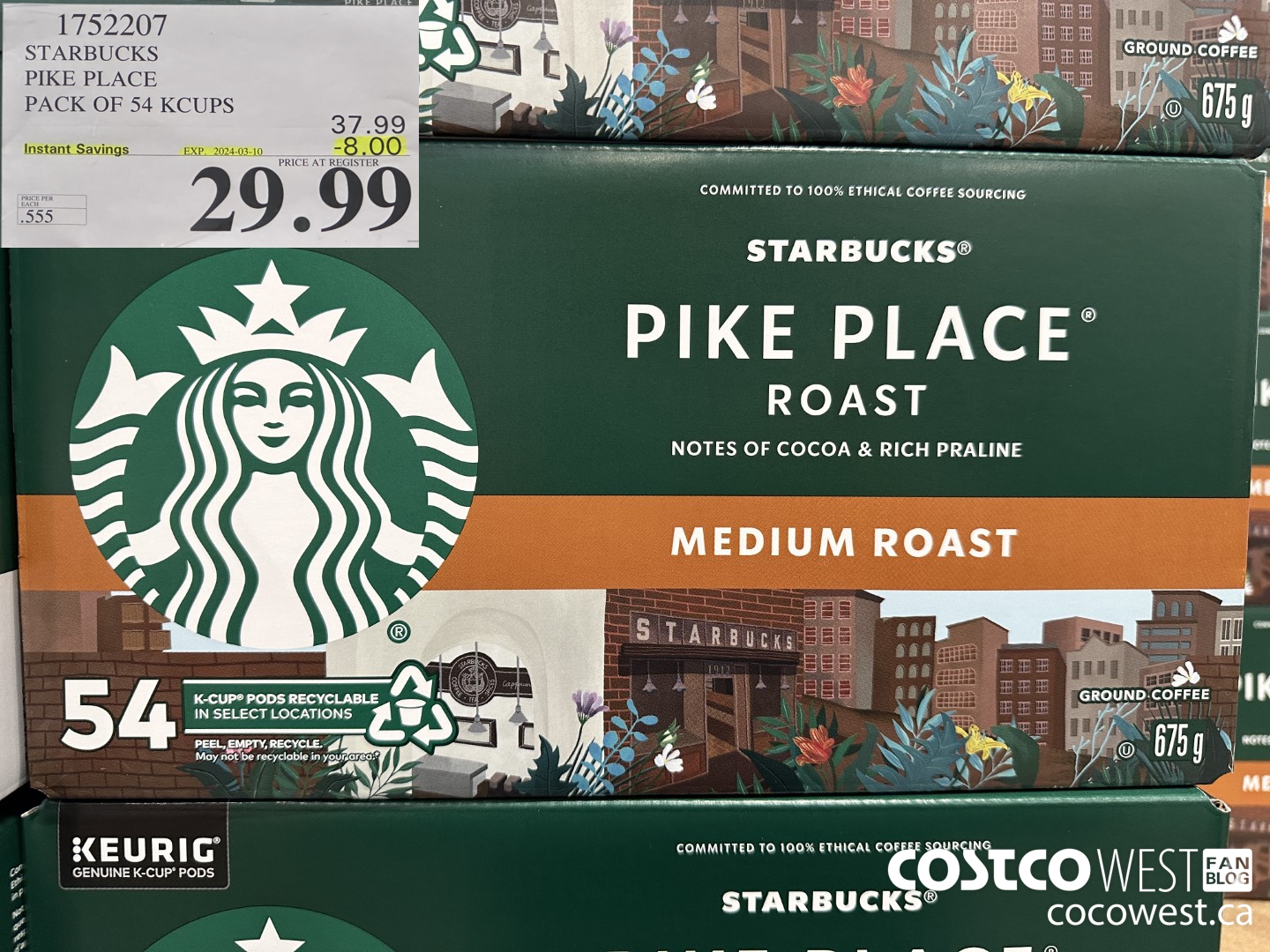 1752207 STARBUCKS PIKE PLACE PACK OF 54 KCUPS ($8.00 INSTANT SAVINGS EXPIRES ON 2024-03-10) $29.99