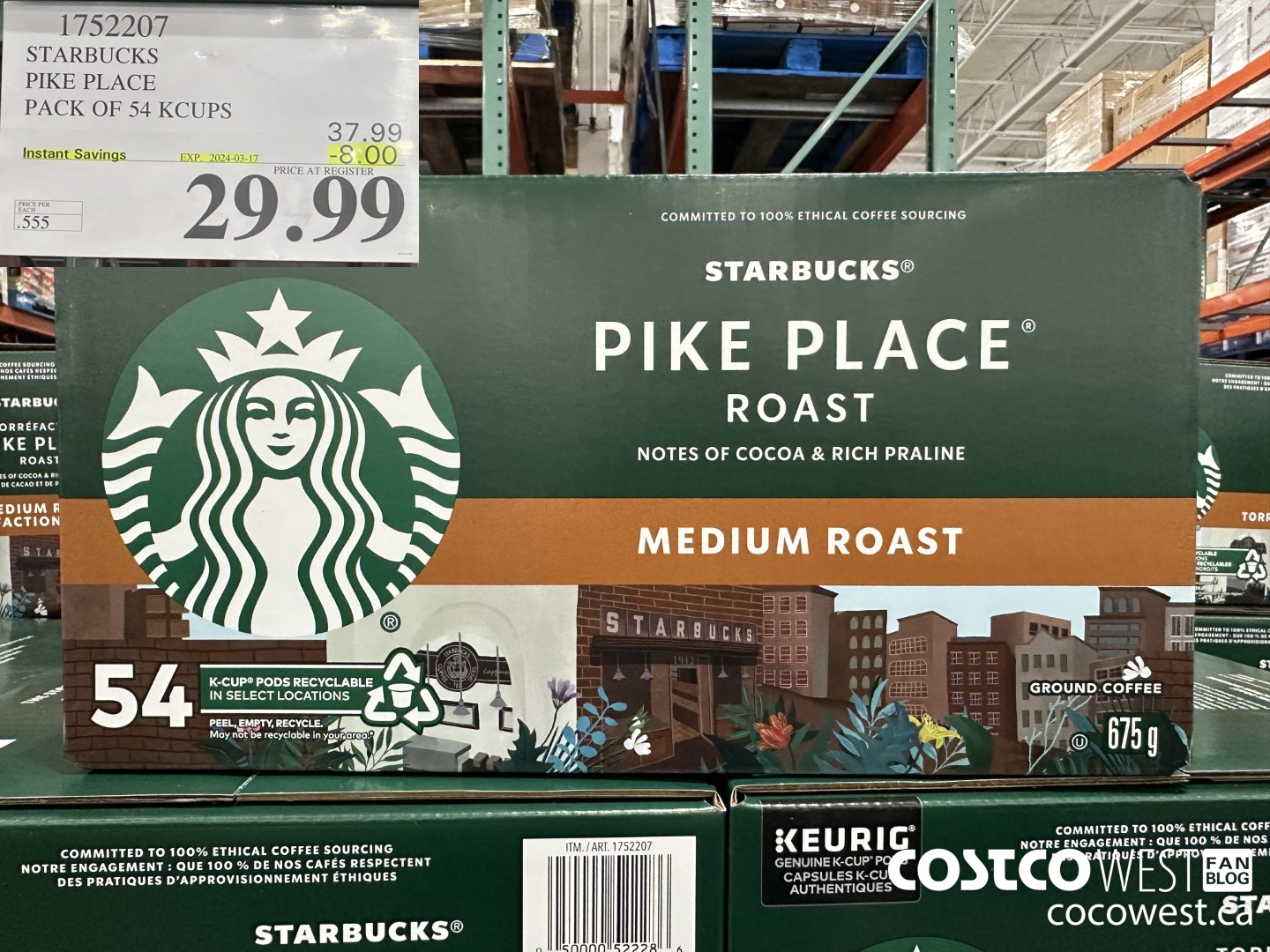 1752207 STARBUCKS PIKE PLACE PACK OF 54 KCUPS  ($8.00 INSTANT SAVINGS EXPIRES ON 2024-03-17) $29.99