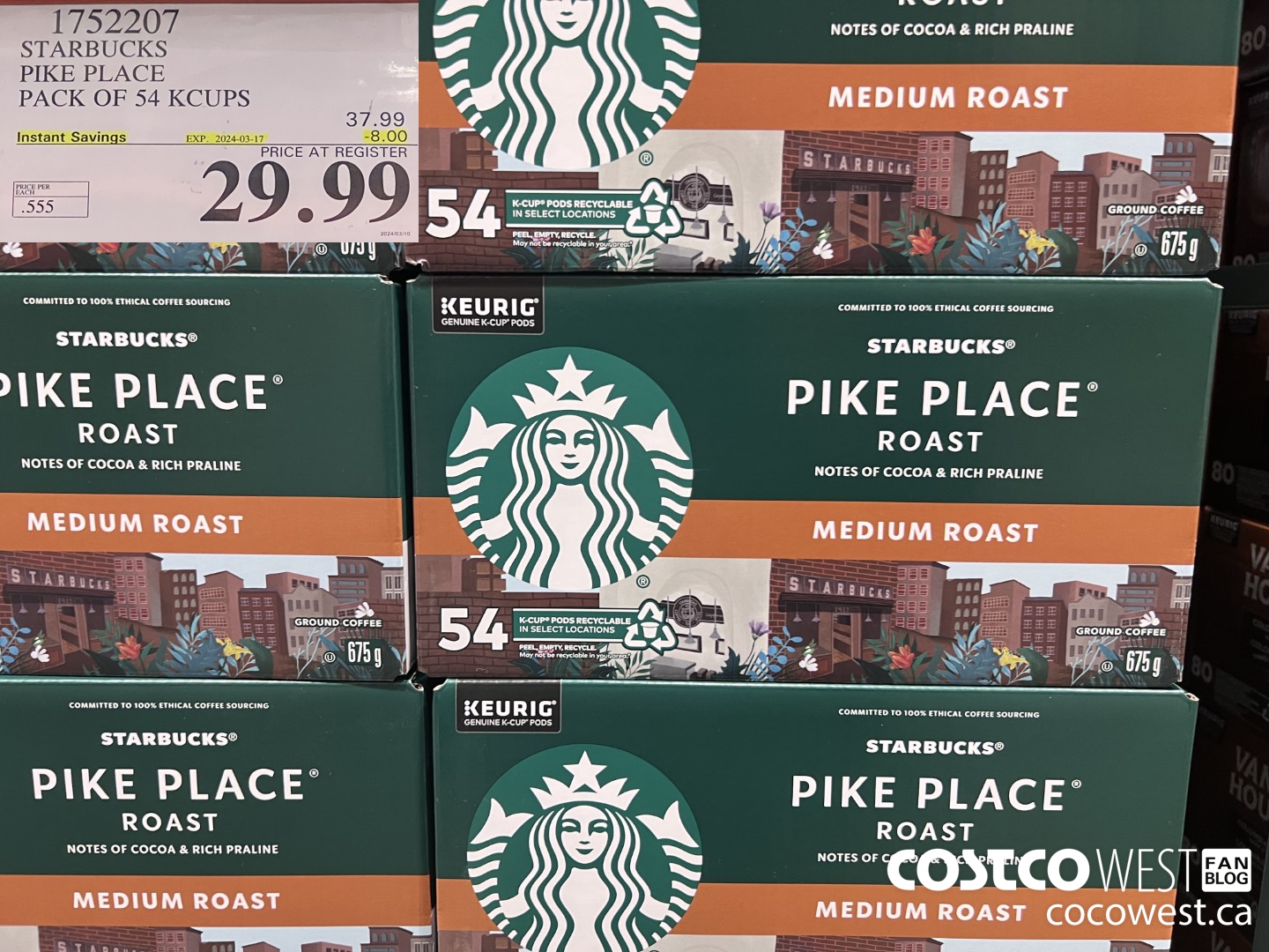 1752207 STARBUCKS PIKE PLACE PACK OF 54 KCUPS  ($8.00 INSTANT SAVINGS EXPIRES ON 2024-03-17) $29.99