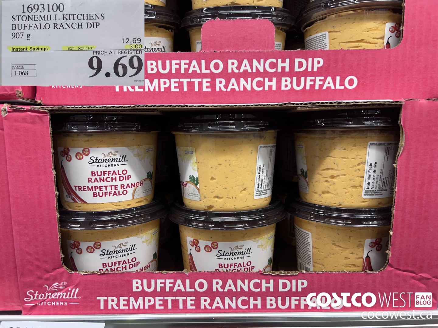 1693100 STONEMILL KITCHENS BUFFALO RANCH DIP 907G ($3.00 INSTANT SAVINGS EXPIRES ON 2024-03-31) $9.69