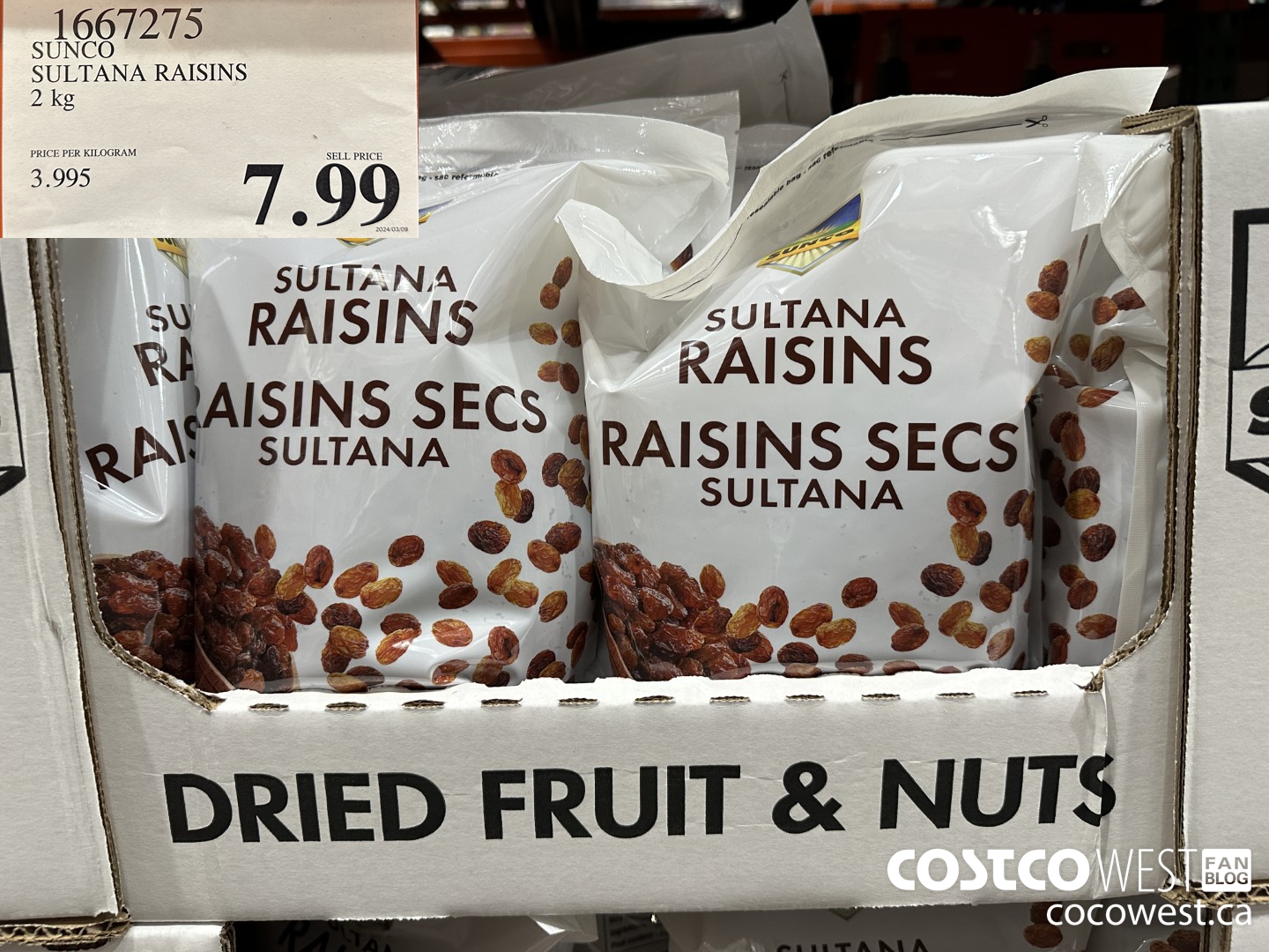 1667275 SUNCO SULTANA RAISINS 2 KG $7.99