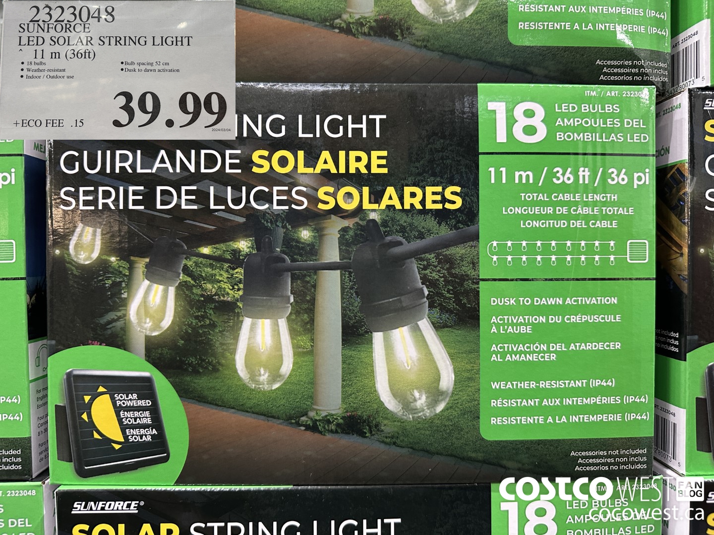 2323048 SUNFORCE LED SOLAR STRING LIGHT 11M (36FT) $39.99