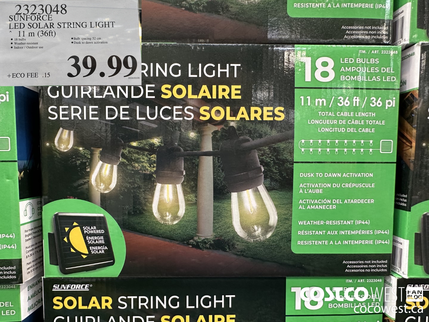 2323048 SUNFORCE LED SOLAR STRING LIGHT 11M (36FT) $39.99