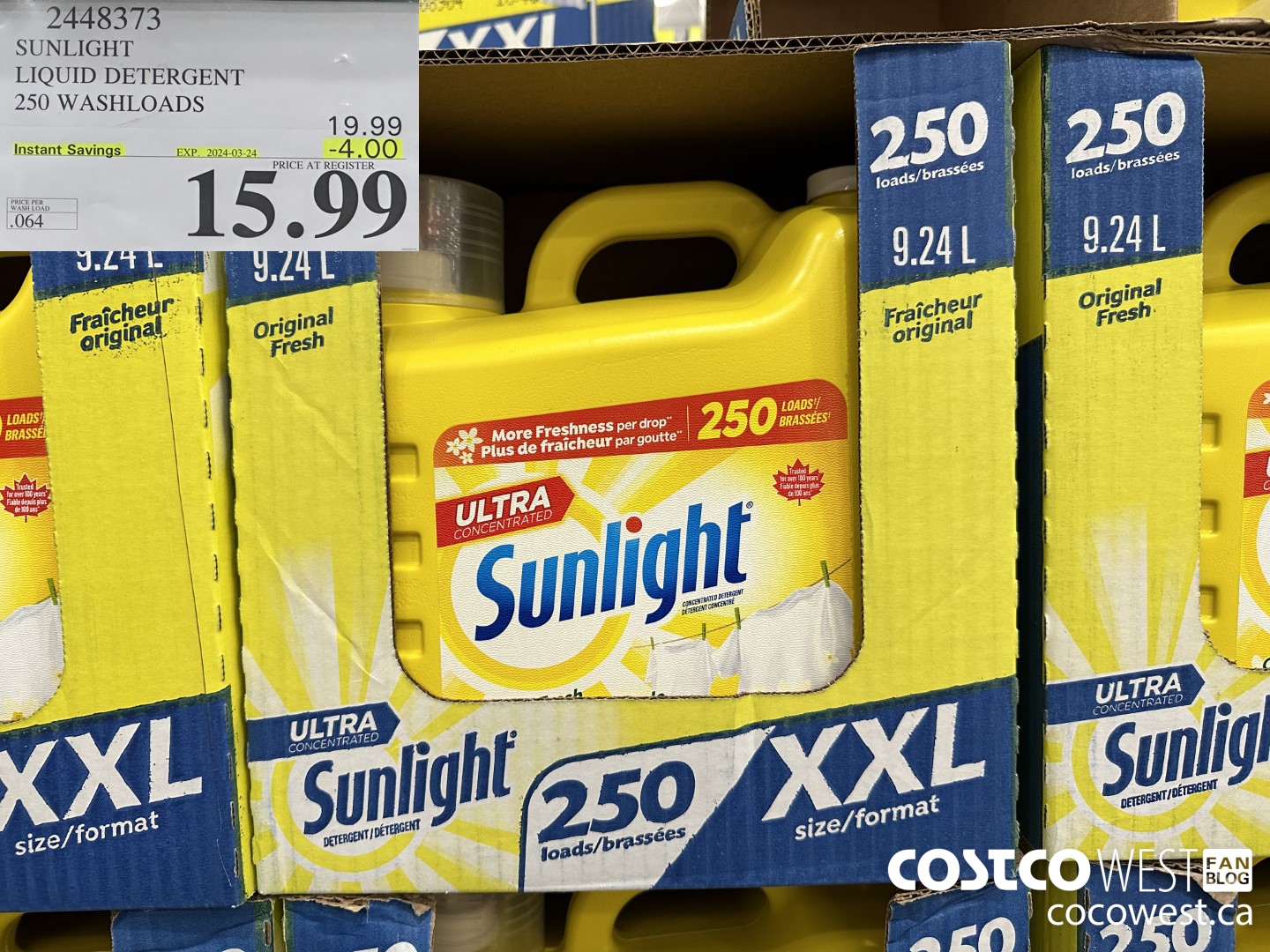 2448373 SUNLIGHT LIQUID DETERGENT 250 WASHLOADS ($4.00 INSTANT SAVINGS EXPIRES ON 2024-03-24) $15.99