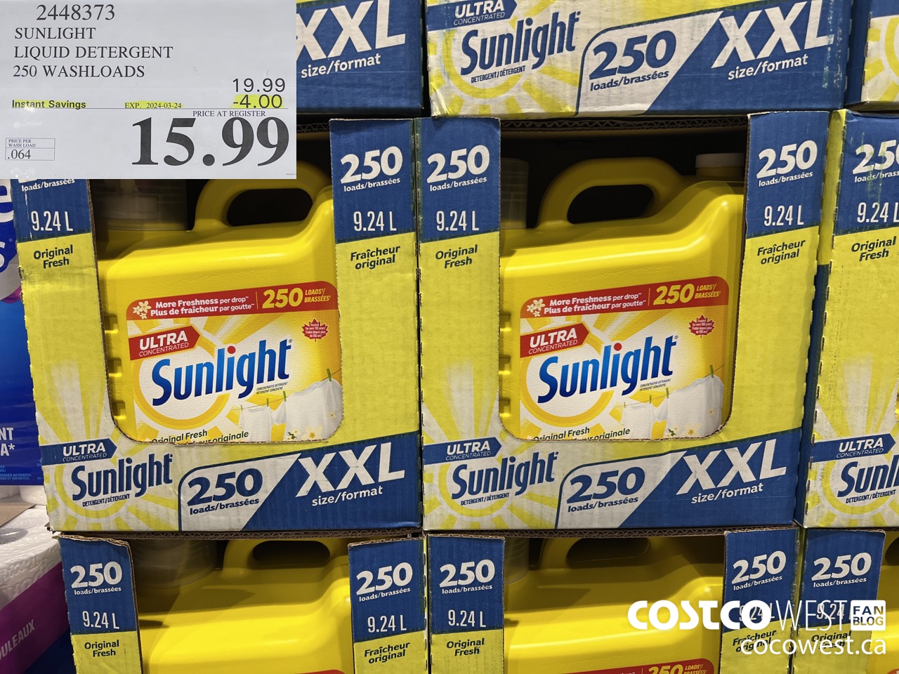 2448373 SUNLIGHT LIQUID DETERGENT 250 WASHLOADS ($4.00 INSTANT SAVINGS EXPIRES ON 2024-03-24) $15.99