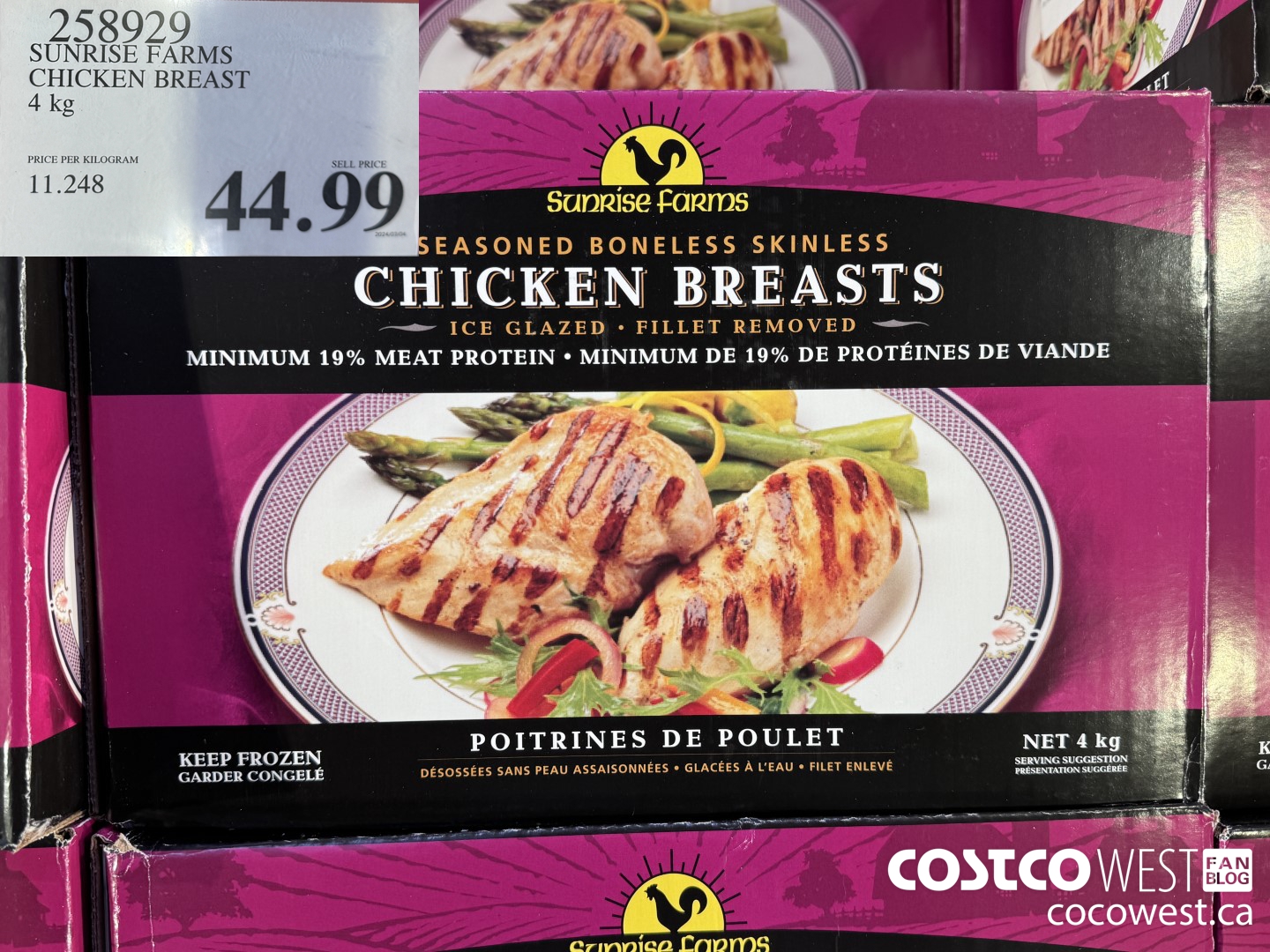 258929 SUNRISE FARMS CHICKEN BREAST 4 kg $44.99