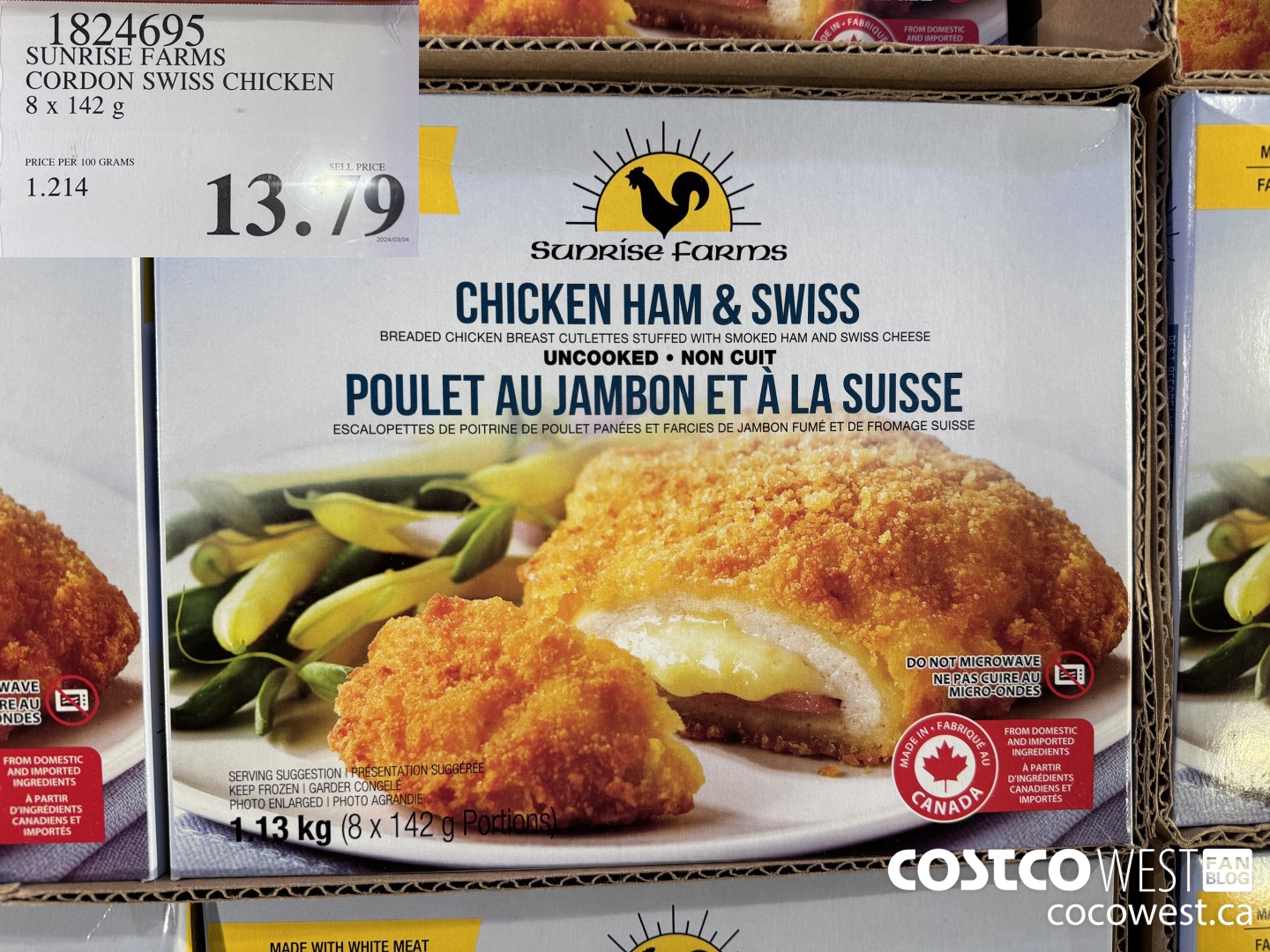 1824695 SUNRISE FARMS CORDON SWISS CHICKEN 8 x 142 g $13.79
