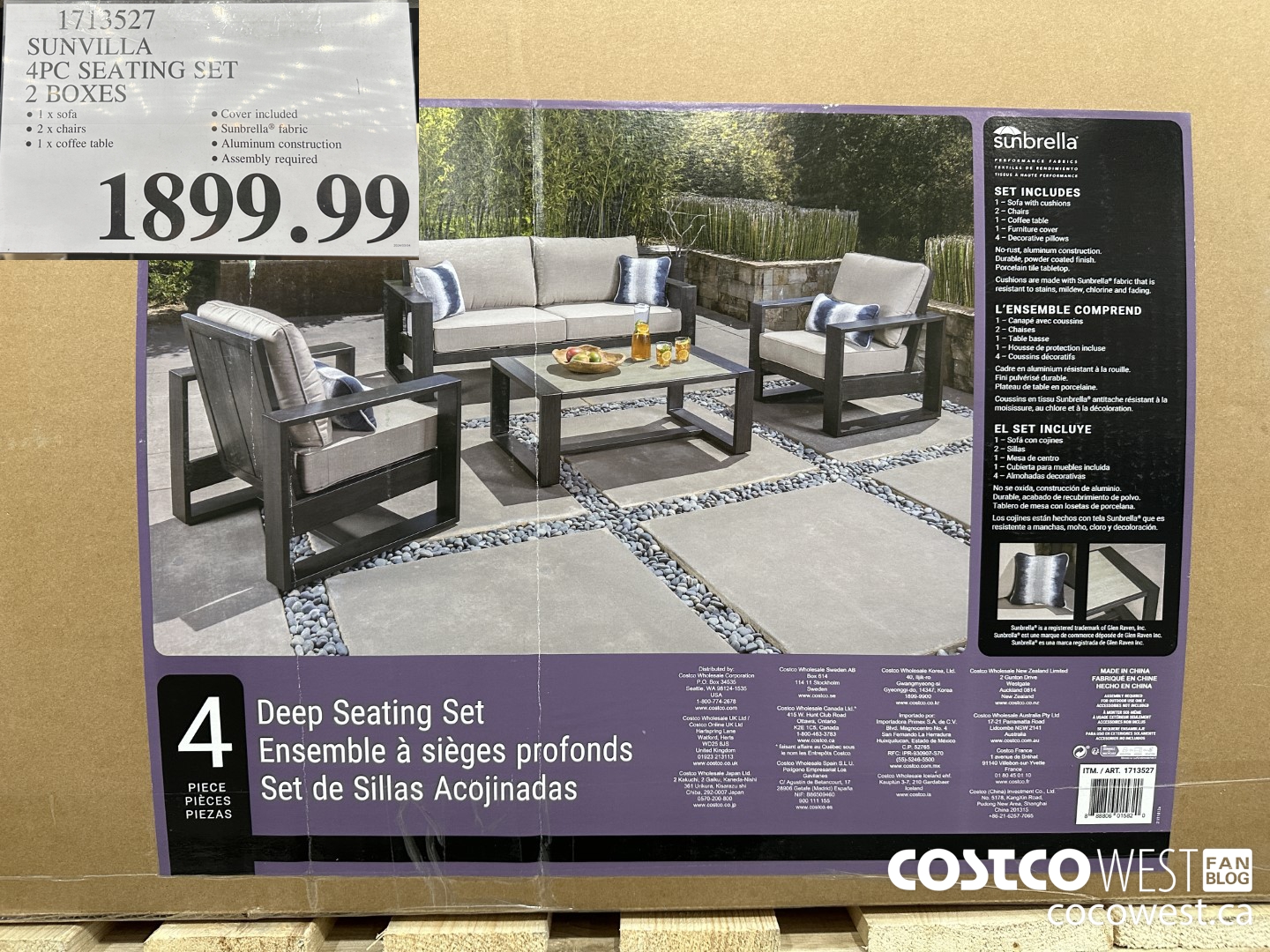 1713527 SUNVILLA 4PC SEATING SET 2 BOXES $1899.99